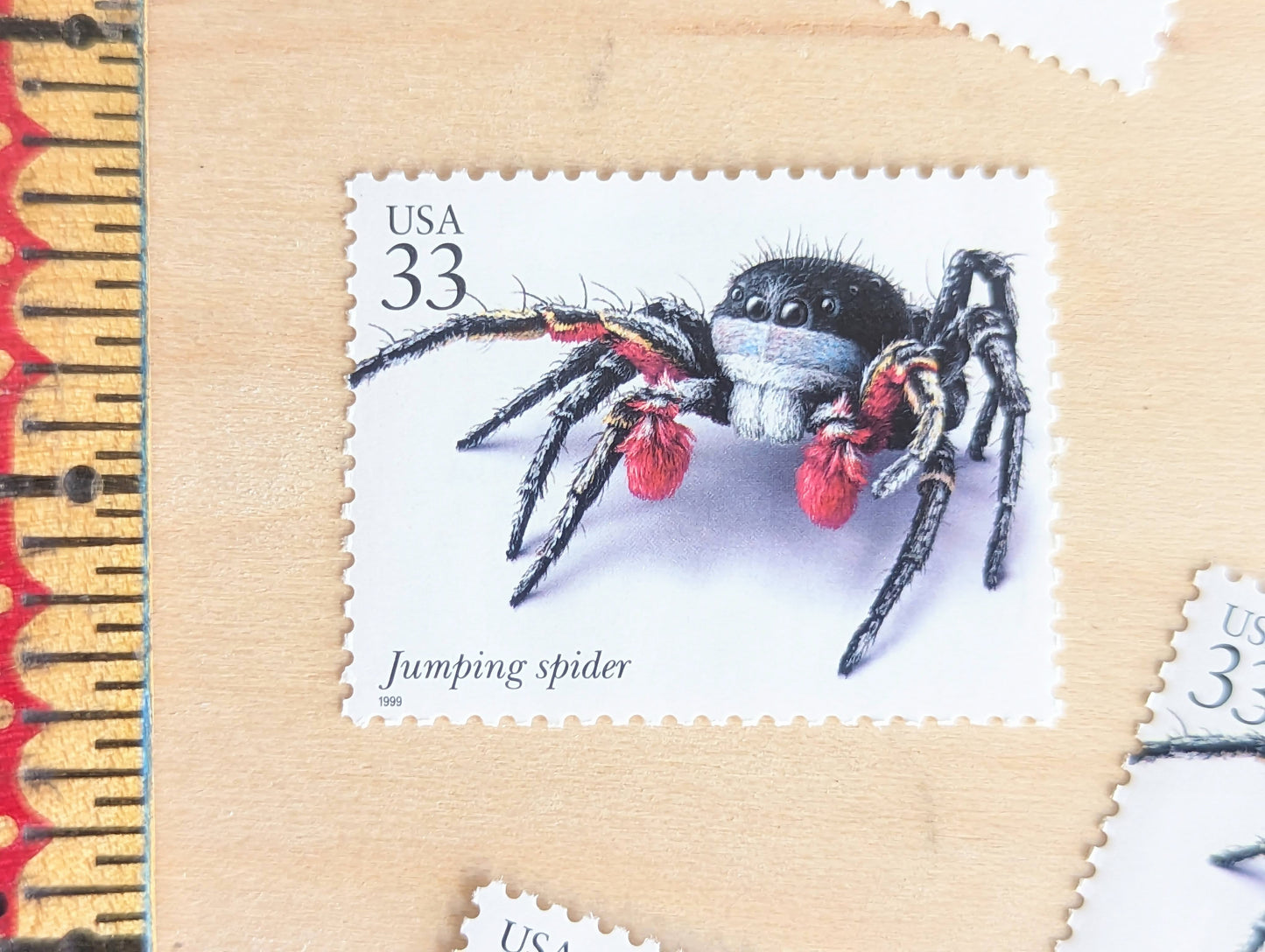 Jumping Spider Stamps, Set of 5, Vintage Unused USPS 33 Cent Postage Stamps, Insects and Spiders Series 1999, Gummed