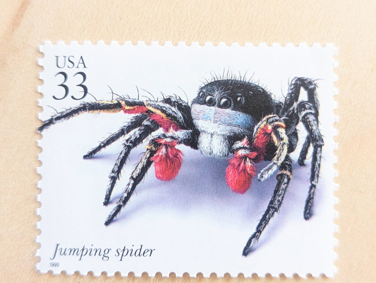 Jumping Spider Stamps, Set of 5, Vintage Unused USPS 33 Cent Postage Stamps, Insects and Spiders Series 1999, Gummed
