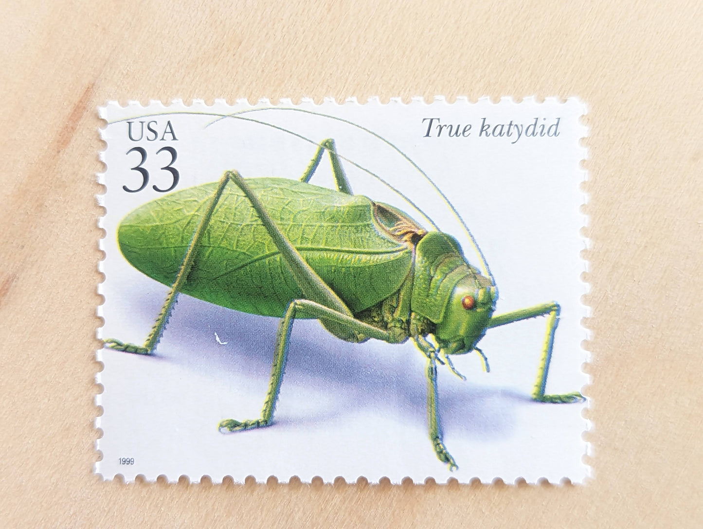 True Katydid Stamps, Set of 5, Vintage Unused USPS 33 Cent Postage Stamps, Insects and Spiders Series 1999, Gummed