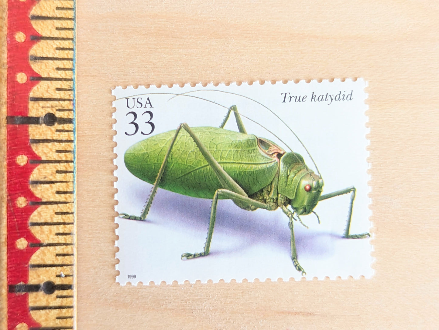 True Katydid Stamps, Set of 5, Vintage Unused USPS 33 Cent Postage Stamps, Insects and Spiders Series 1999, Gummed