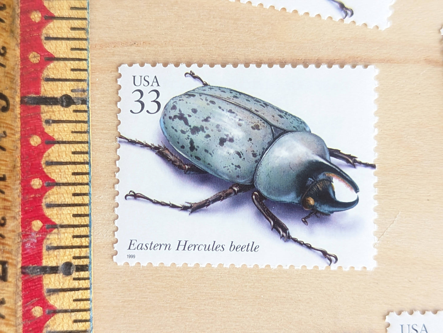 Eastern Hercules Beetle Stamps, Set of 5, Vintage Unused USPS 33 Cent Postage Stamps, Insects and Spiders Series 1999, Gummed