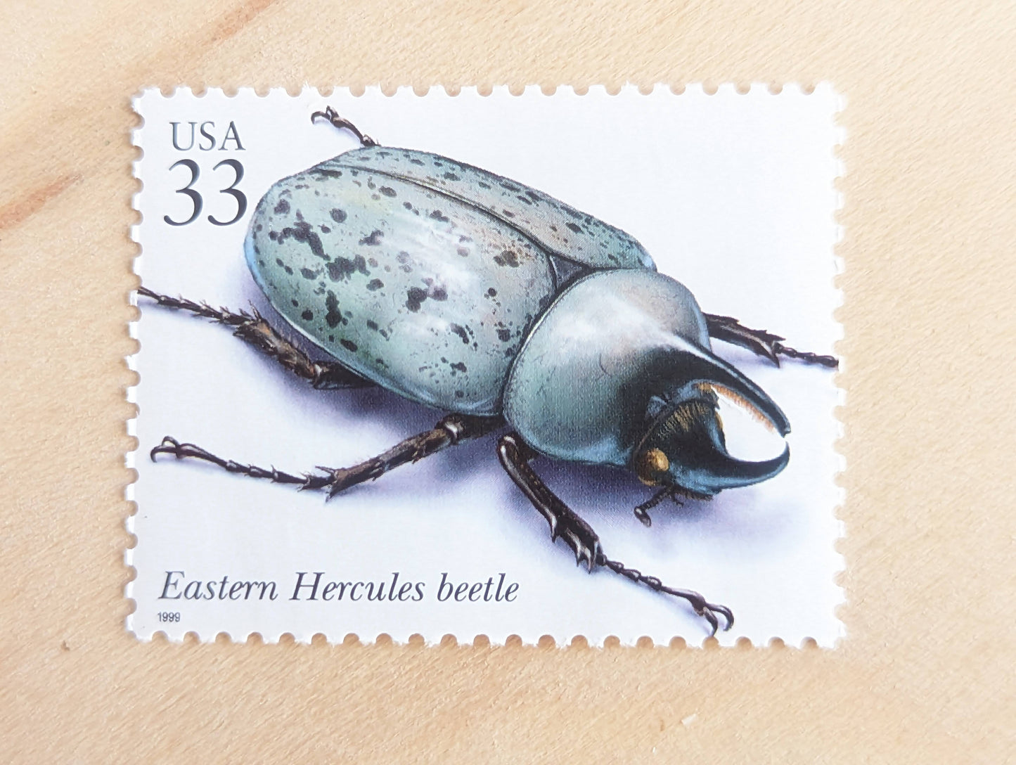 Eastern Hercules Beetle Stamps, Set of 5, Vintage Unused USPS 33 Cent Postage Stamps, Insects and Spiders Series 1999, Gummed
