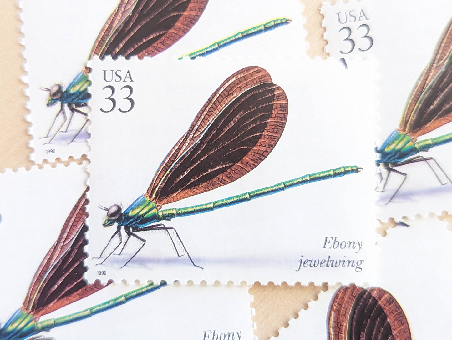 Ebony Jewelwing Stamps, Set of 5, Vintage Unused USPS 33 Cent Postage Stamps, Insects and Spiders Series 1999, Gummed