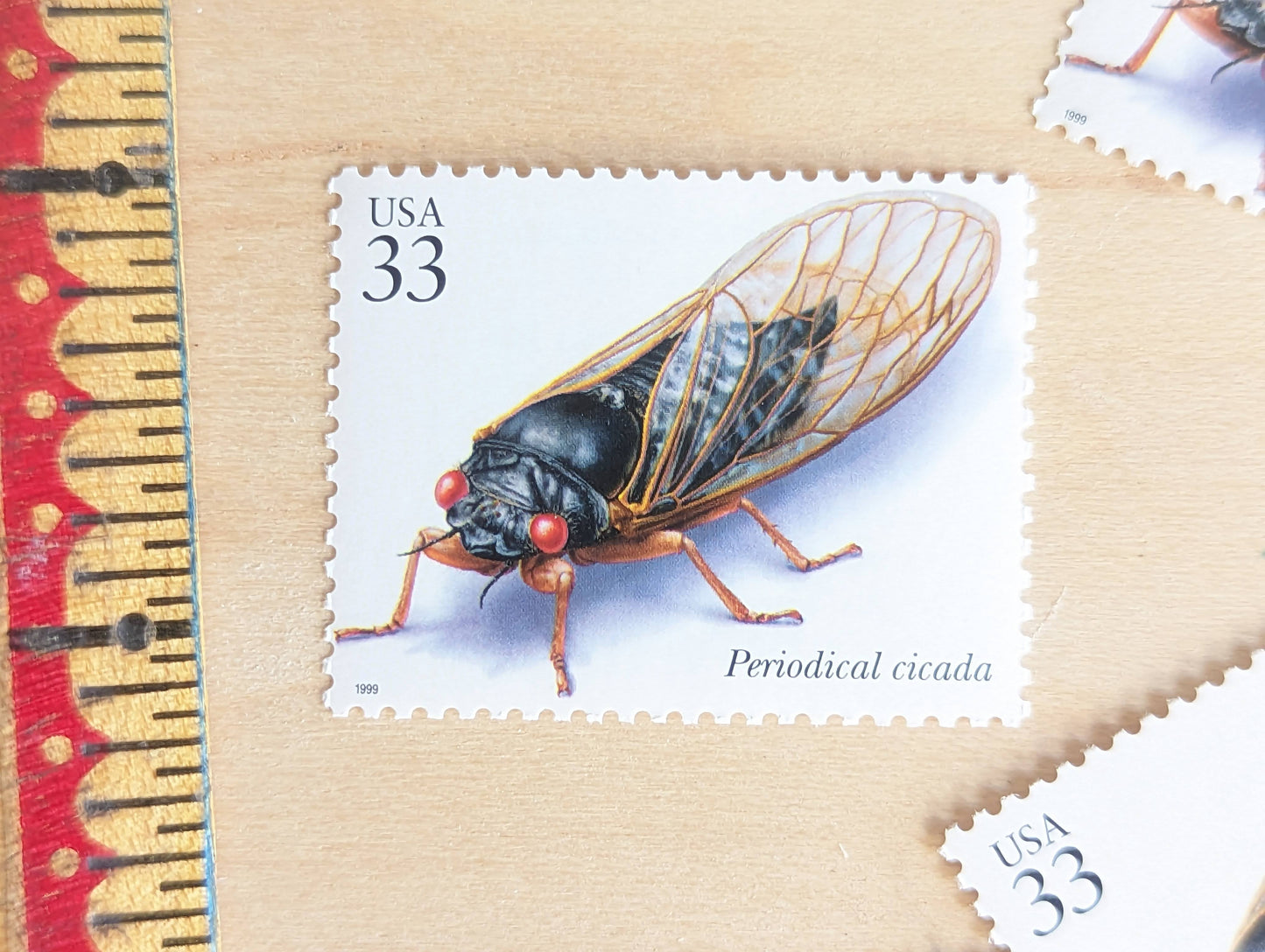 Periodical Cicada Stamps, Set of 5, Vintage Unused USPS 33 Cent Postage Stamps, Insects and Spiders Series 1999, Gummed