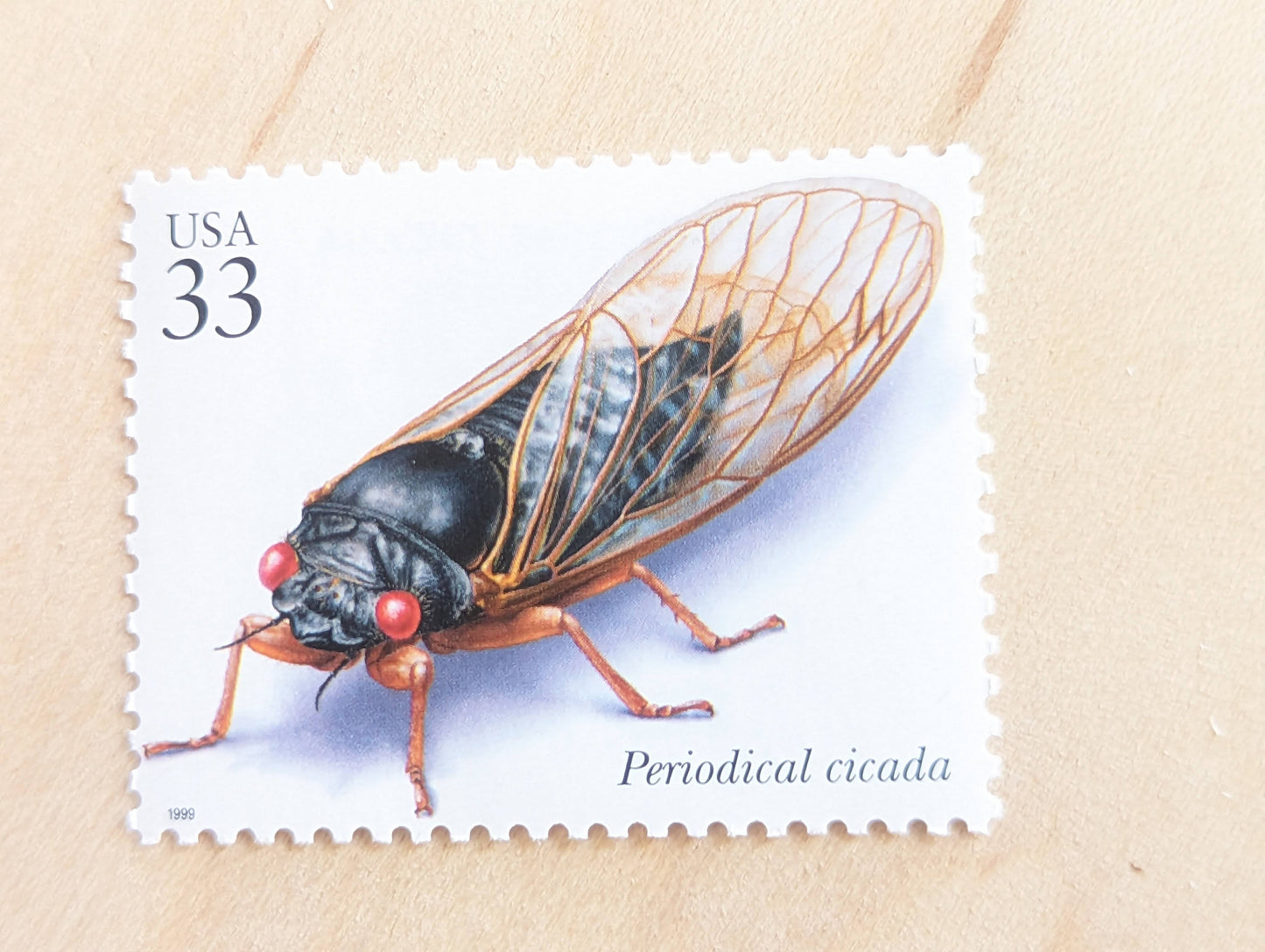 Periodical Cicada Stamps, Set of 5, Vintage Unused USPS 33 Cent Postage Stamps, Insects and Spiders Series 1999, Gummed