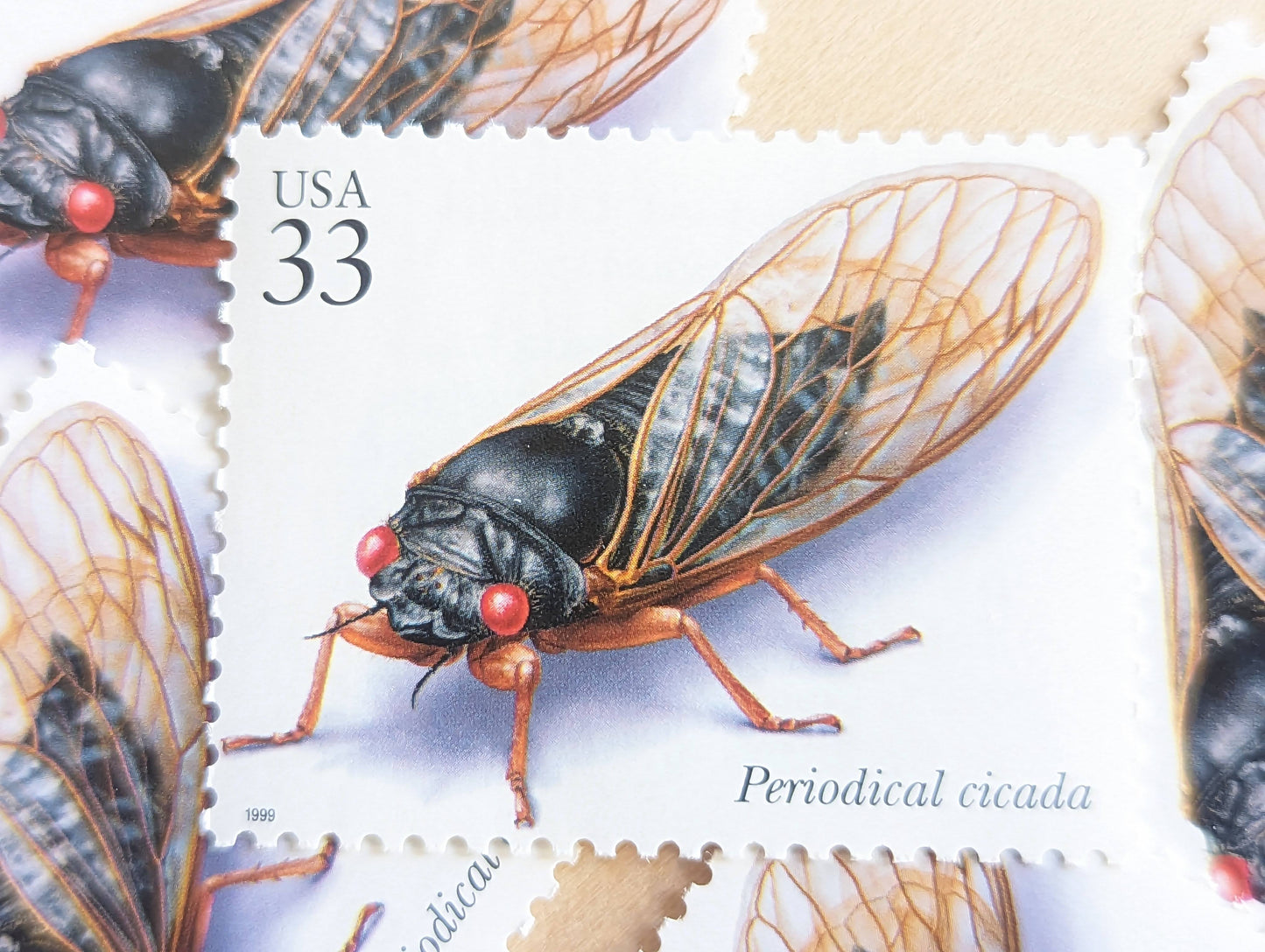 Periodical Cicada Stamps, Set of 5, Vintage Unused USPS 33 Cent Postage Stamps, Insects and Spiders Series 1999, Gummed