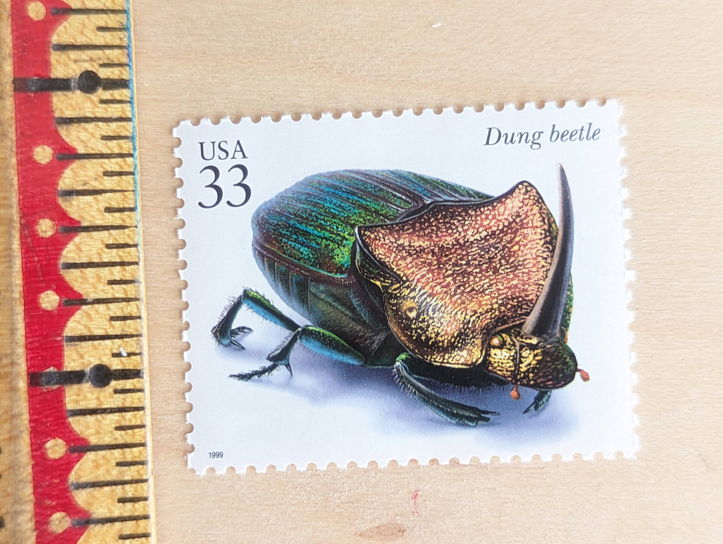 Dung Beetle Stamps, Set of 5, Vintage Unused USPS 33 Cent Postage Stamps, Insects and Spiders Series 1999, Gummed