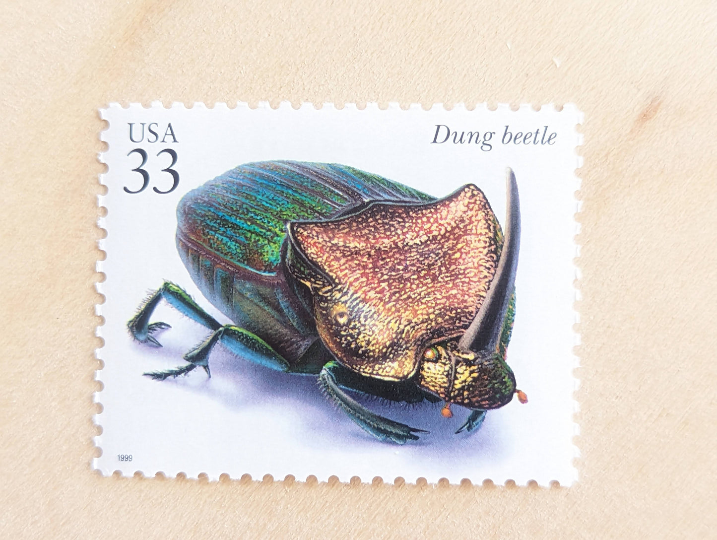 Dung Beetle Stamps, Set of 5, Vintage Unused USPS 33 Cent Postage Stamps, Insects and Spiders Series 1999, Gummed