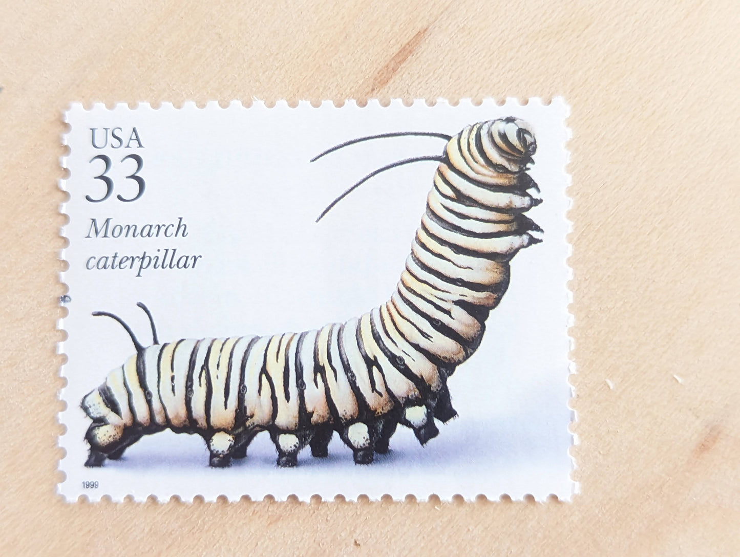 Monarch Caterpillar Stamps, Set of 5, Vintage Unused USPS 33 Cent Postage Stamps, Insects and Spiders Series 1999, Gummed