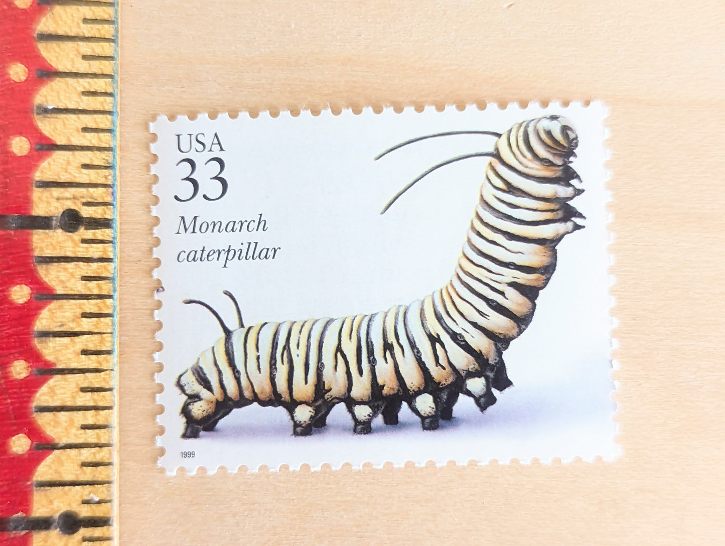 Monarch Caterpillar Stamps, Set of 5, Vintage Unused USPS 33 Cent Postage Stamps, Insects and Spiders Series 1999, Gummed