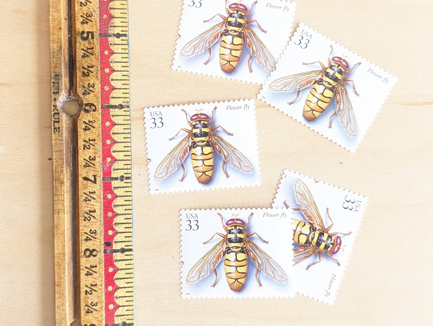 Flower Fly Stamps, Set of 5, Vintage Unused USPS 33 Cent Postage Stamps, Insects and Spiders Series 1999, Gummed