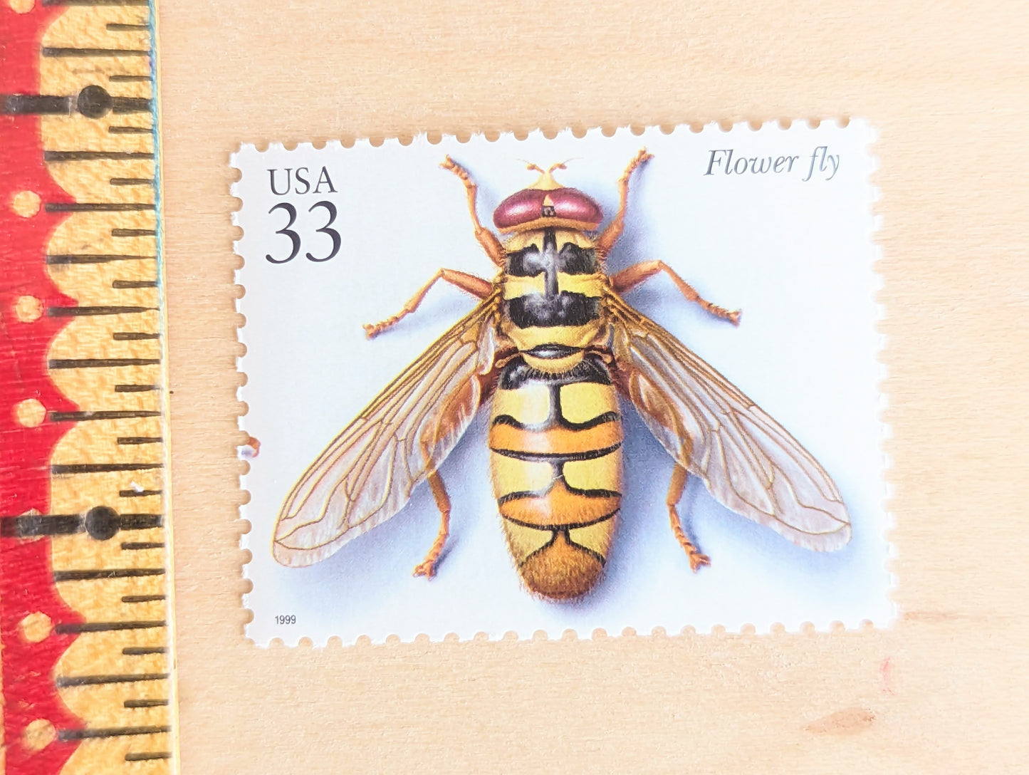Flower Fly Stamps, Set of 5, Vintage Unused USPS 33 Cent Postage Stamps, Insects and Spiders Series 1999, Gummed