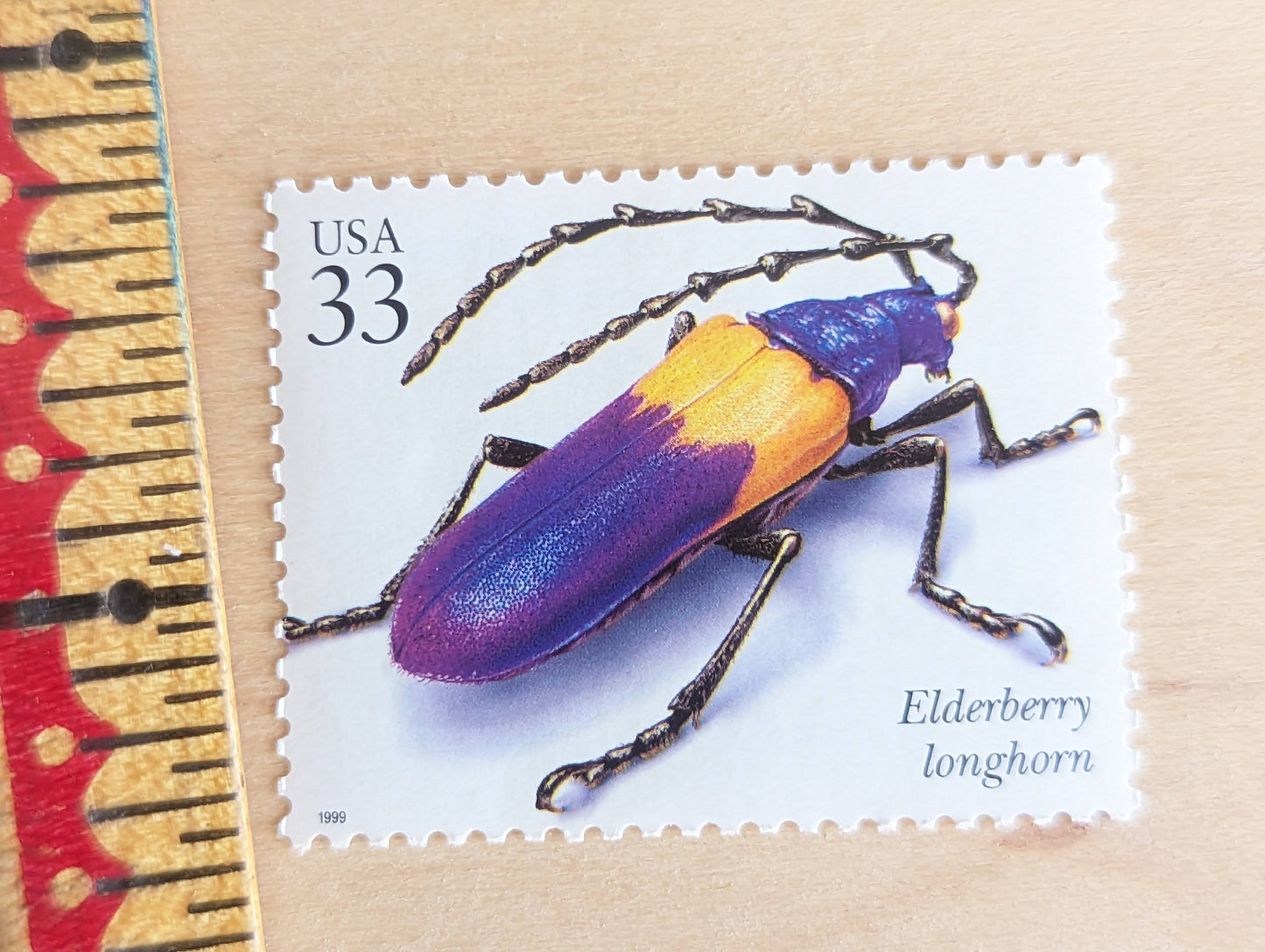 Elderberry Longhorn Stamps, Set of 5, Vintage Unused USPS 33 Cent Postage Stamps, Insects and Spiders Series 1999, Gummed