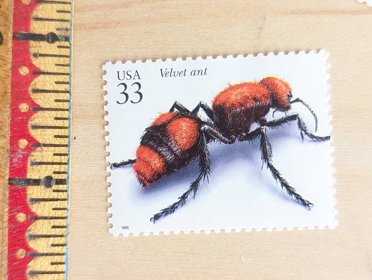 Velvet Ant Stamps, Set of 5, Vintage Unused USPS 33 Cent Postage Stamps, Insects and Spiders Series 1999, Gummed