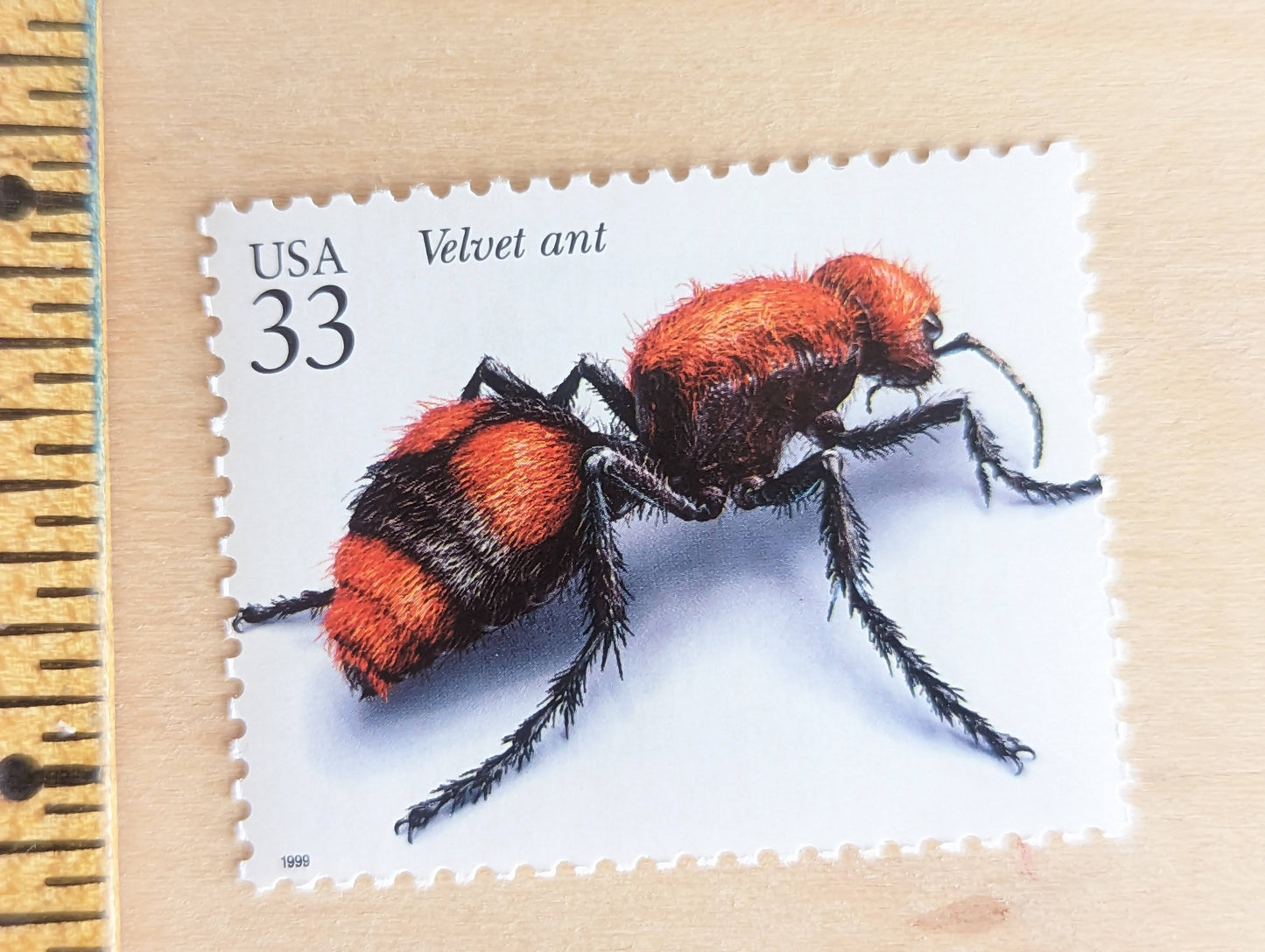 Velvet Ant Stamps, Set of 5, Vintage Unused USPS 33 Cent Postage Stamps, Insects and Spiders Series 1999, Gummed