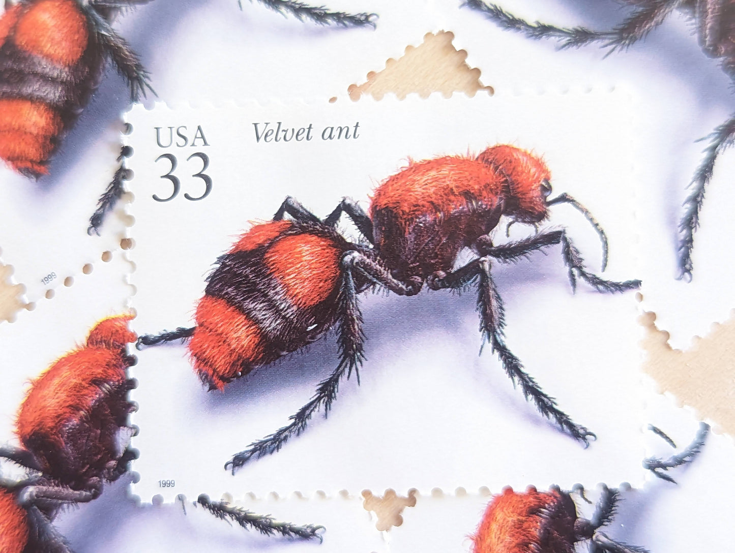 Velvet Ant Stamps, Set of 5, Vintage Unused USPS 33 Cent Postage Stamps, Insects and Spiders Series 1999, Gummed