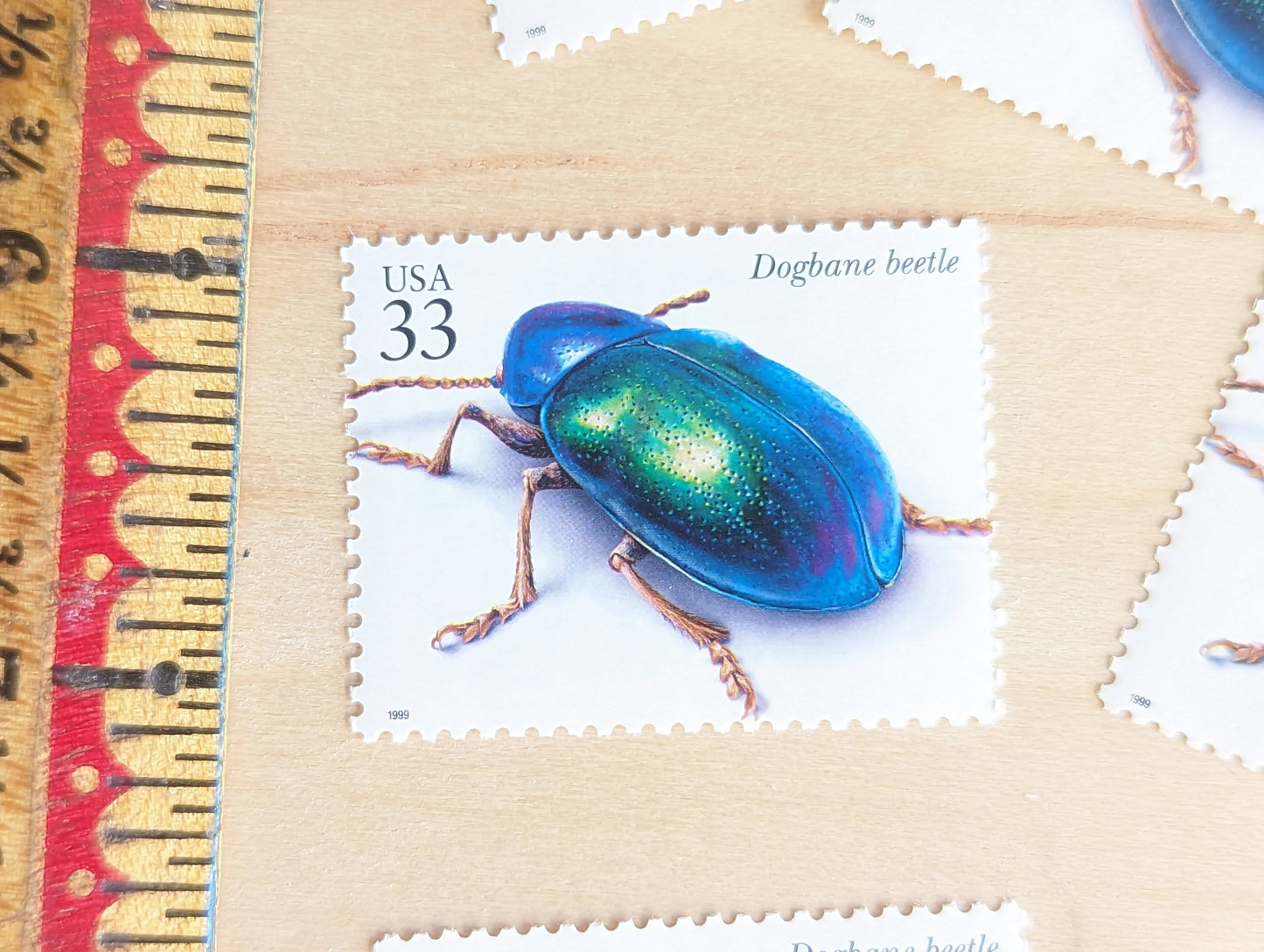 Dogbane Beetle Stamps, Set of 5, Vintage Unused USPS 33 Cent Postage Stamps, Insects and Spiders Series 1999, Gummed