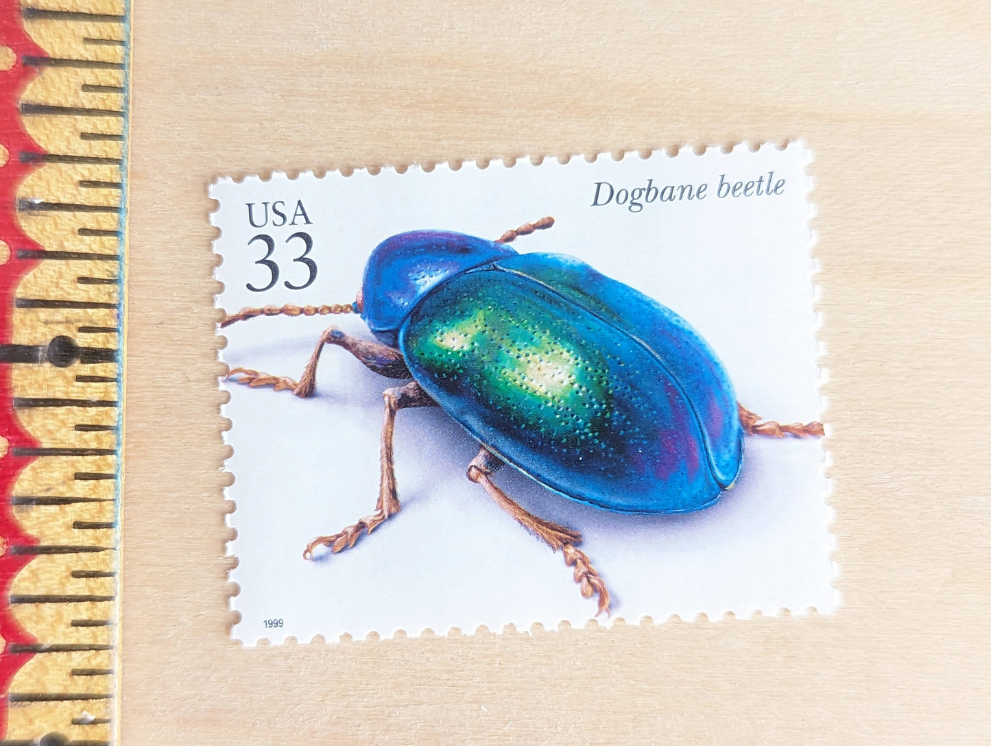 Dogbane Beetle Stamps, Set of 5, Vintage Unused USPS 33 Cent Postage Stamps, Insects and Spiders Series 1999, Gummed