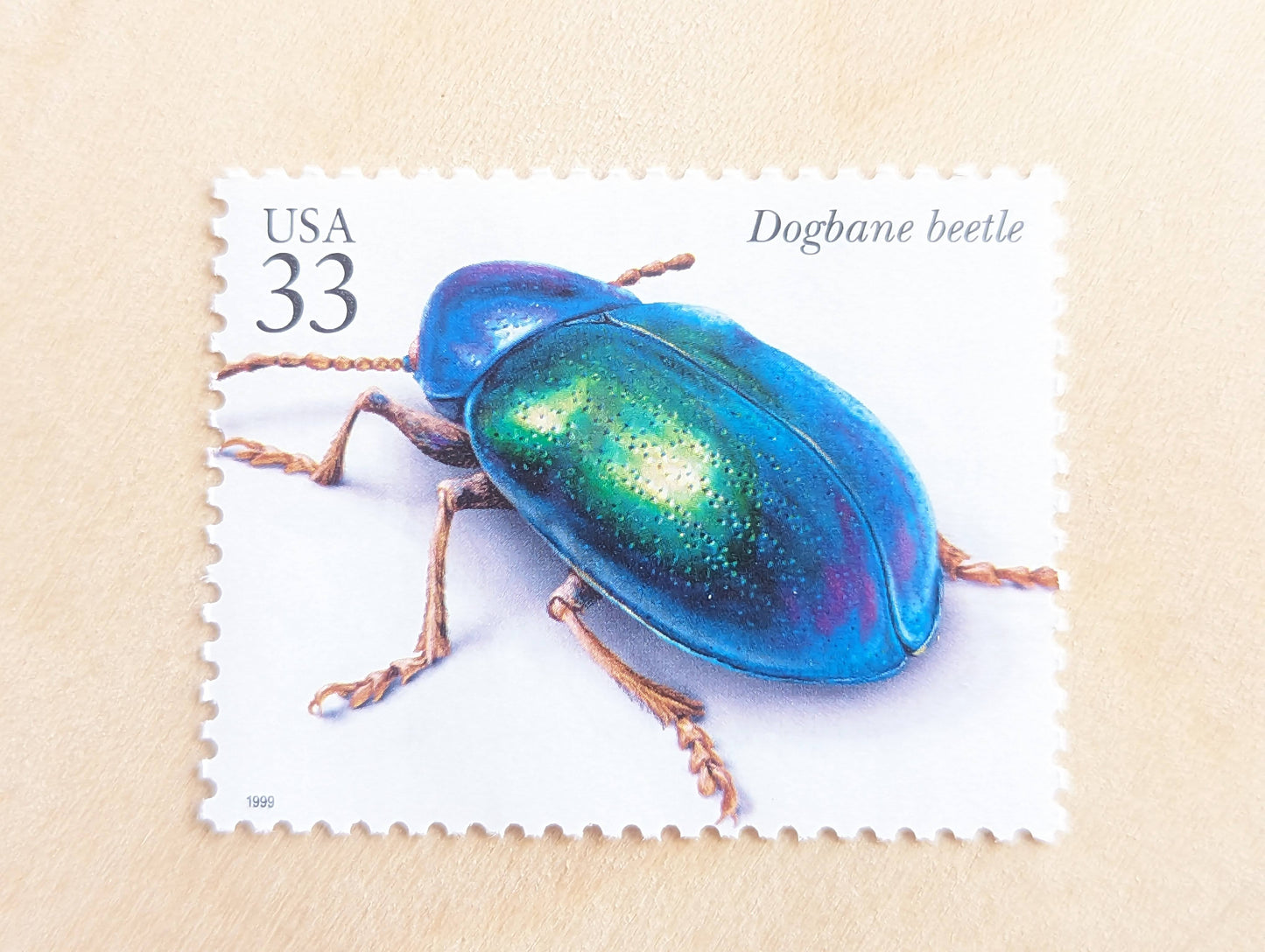 Dogbane Beetle Stamps, Set of 5, Vintage Unused USPS 33 Cent Postage Stamps, Insects and Spiders Series 1999, Gummed