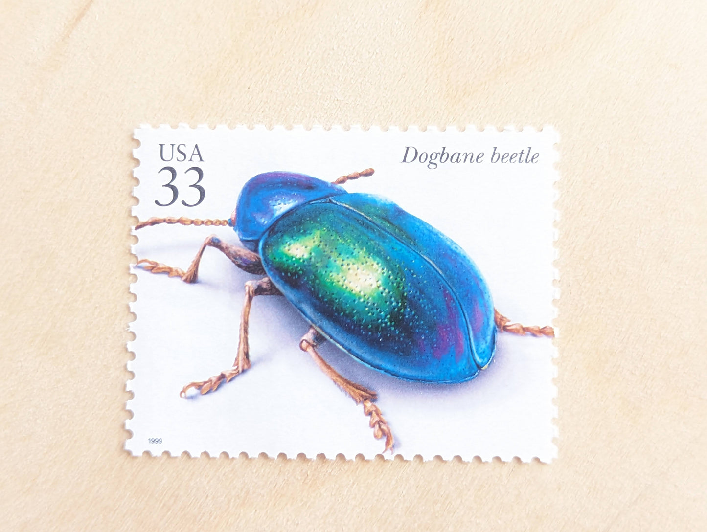 Dogbane Beetle Stamps, Set of 5, Vintage Unused USPS 33 Cent Postage Stamps, Insects and Spiders Series 1999, Gummed