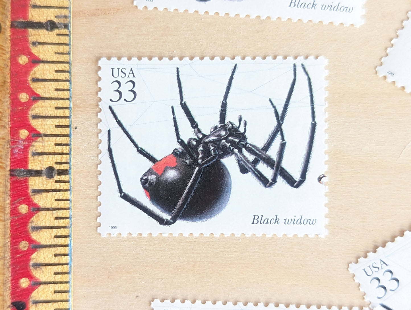Black Widow Stamps, Set of 5, Vintage Unused USPS 33 Cent Postage Stamps, Insects and Spiders Series 1999, Gummed