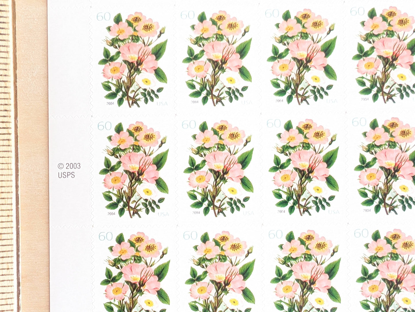 Garden Botanical, Vintage Unused USPS 60 Cent Postage Stamps, Garden Botanical Stamps (Pink Wild Rose), 2003, Gummed