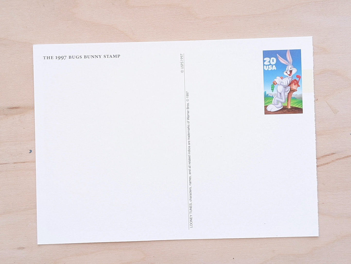 Bugs Bunny Postcard Looney Tunes 1997 Unused 20 Cent Pre-Stamped Postcard and 32 Cent Souvenir Sheet