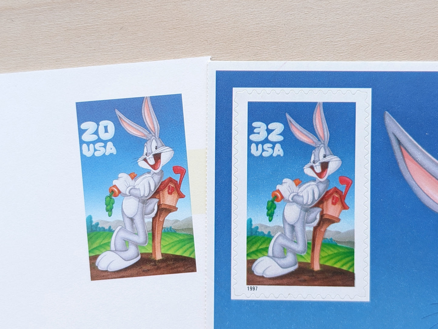 Bugs Bunny Postcard Looney Tunes 1997 Unused 20 Cent Pre-Stamped Postcard and 32 Cent Souvenir Sheet