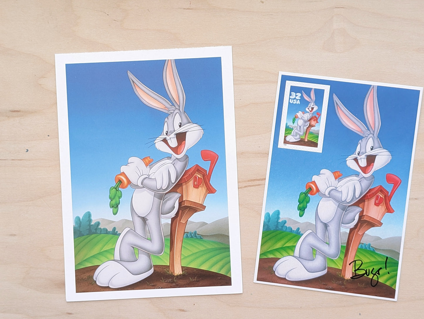 Bugs Bunny Postcard Looney Tunes 1997 Unused 20 Cent Pre-Stamped Postcard and 32 Cent Souvenir Sheet