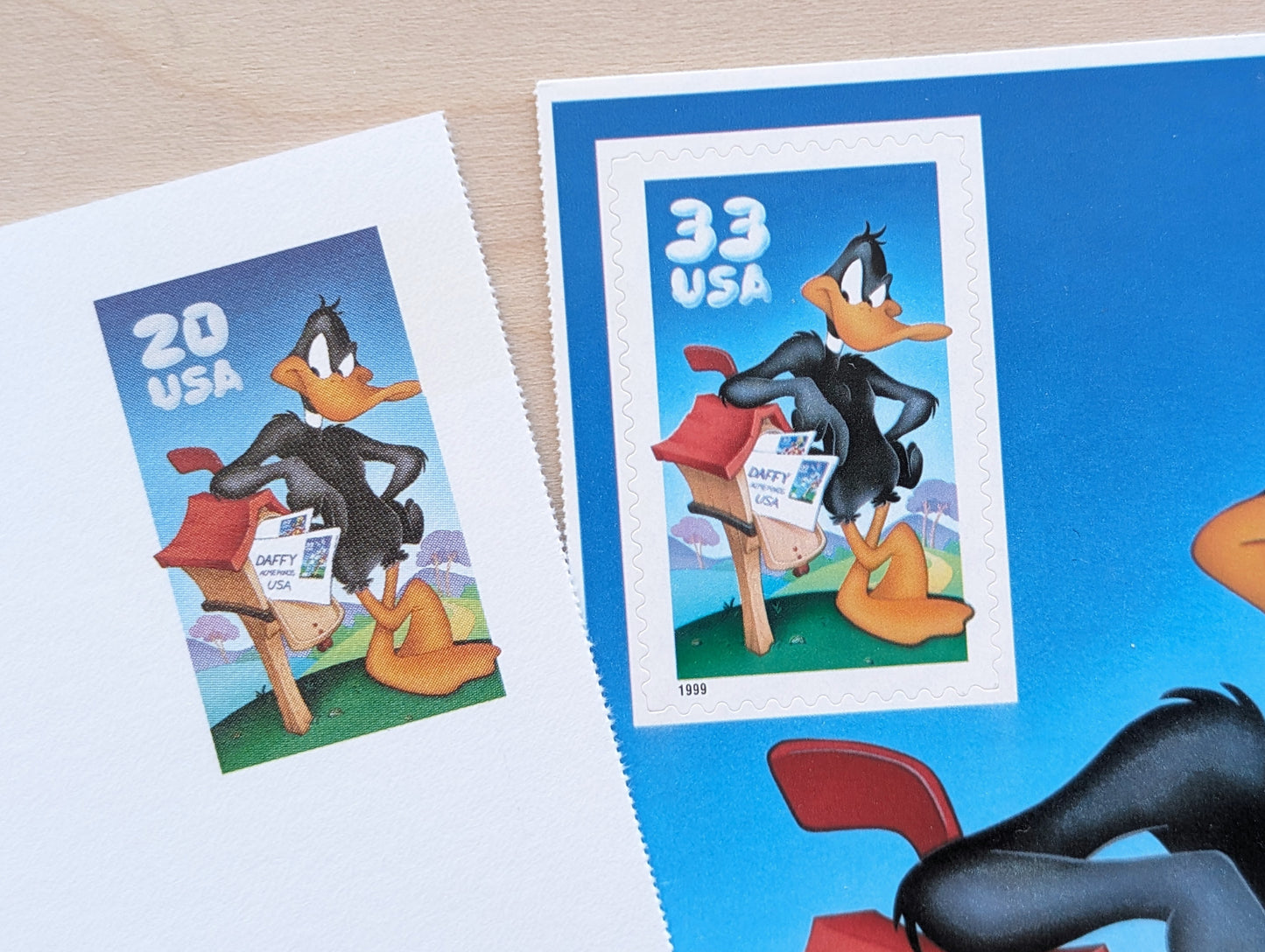 Daffy Duck Postcard Looney Tunes 1999 Unused 20 Cent Pre-Stamped Postcard and 33 Cent Souvenir Sheet