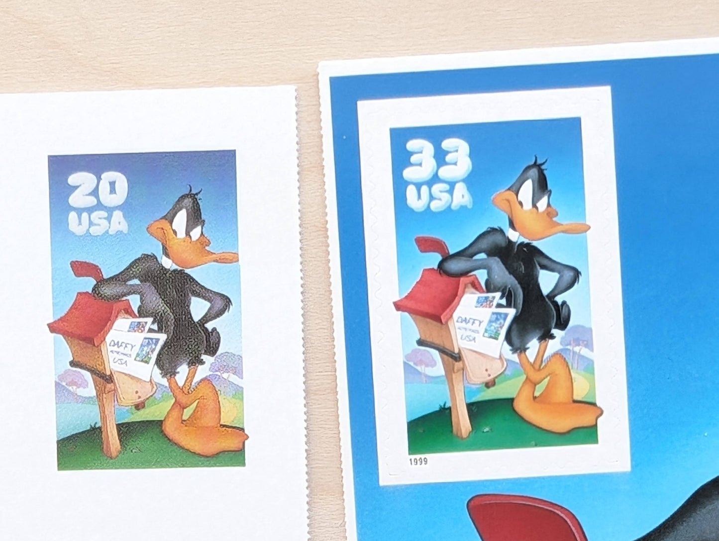 Daffy Duck Postcard Looney Tunes 1999 Unused 20 Cent Pre-Stamped Postcard and 33 Cent Souvenir Sheet