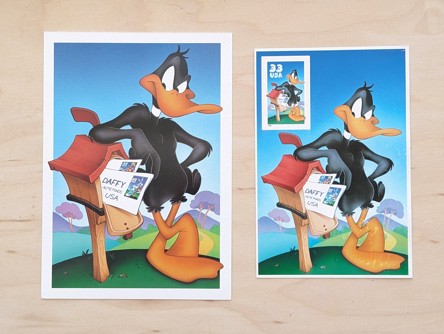Daffy Duck Postcard Looney Tunes 1999 Unused 20 Cent Pre-Stamped Postcard and 33 Cent Souvenir Sheet