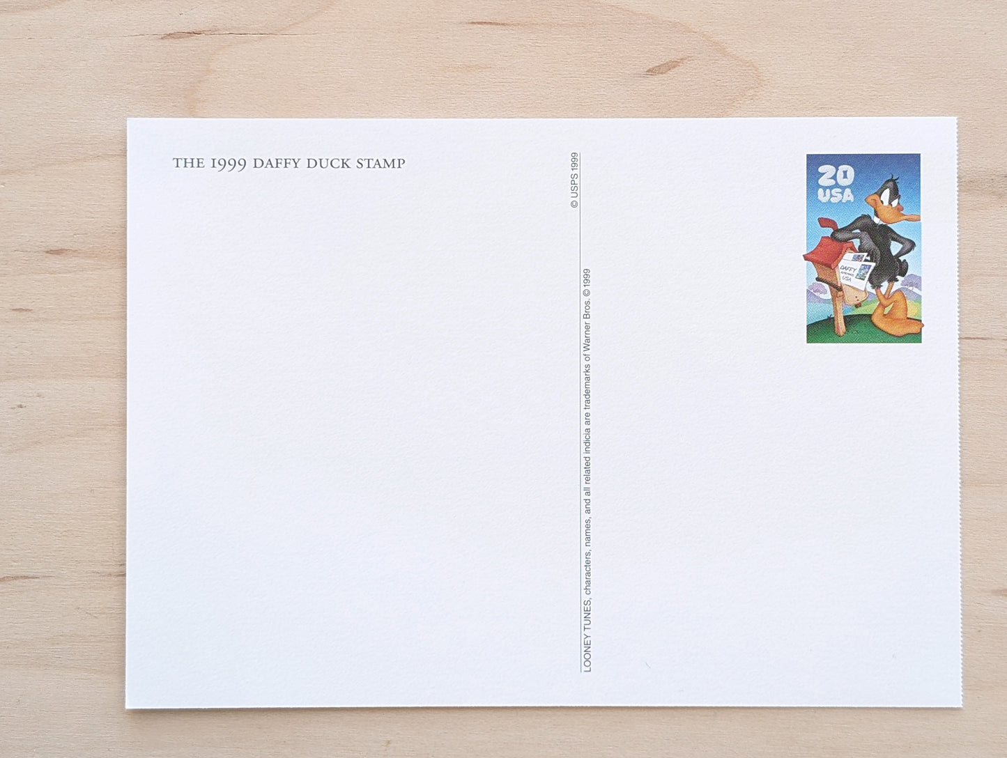 Daffy Duck Postcard Looney Tunes 1999 Unused 20 Cent Pre-Stamped Postcard and 33 Cent Souvenir Sheet