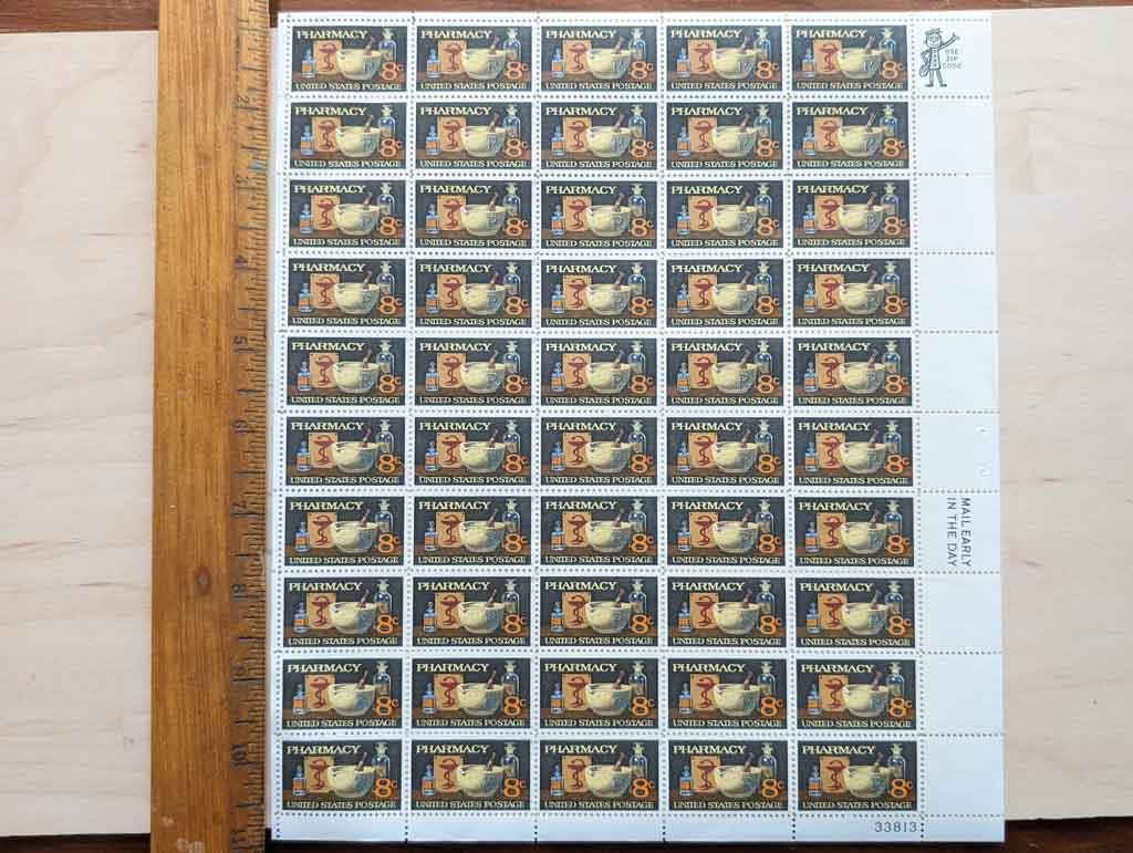 Pharmacy, Vintage Unused USPS 8 Cent Postage Stamps, Pharmacy Stamps, 1972, Gummed