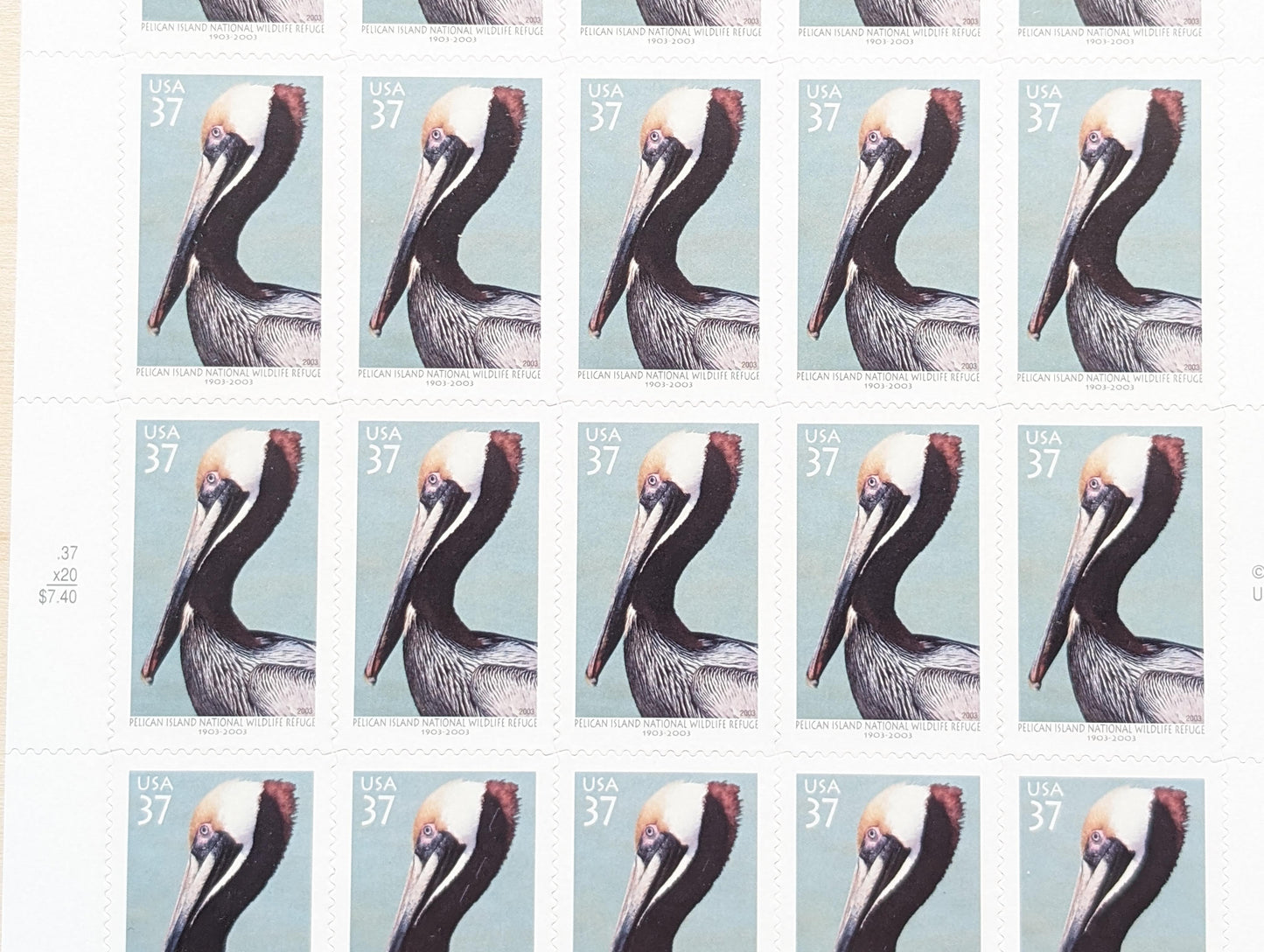 Pelican Island National Wildlife Refuge, Vintage Unused USPS 37 Cent Postage Stamps, National Wildlife Refuge Stamps, 2002, Gummed