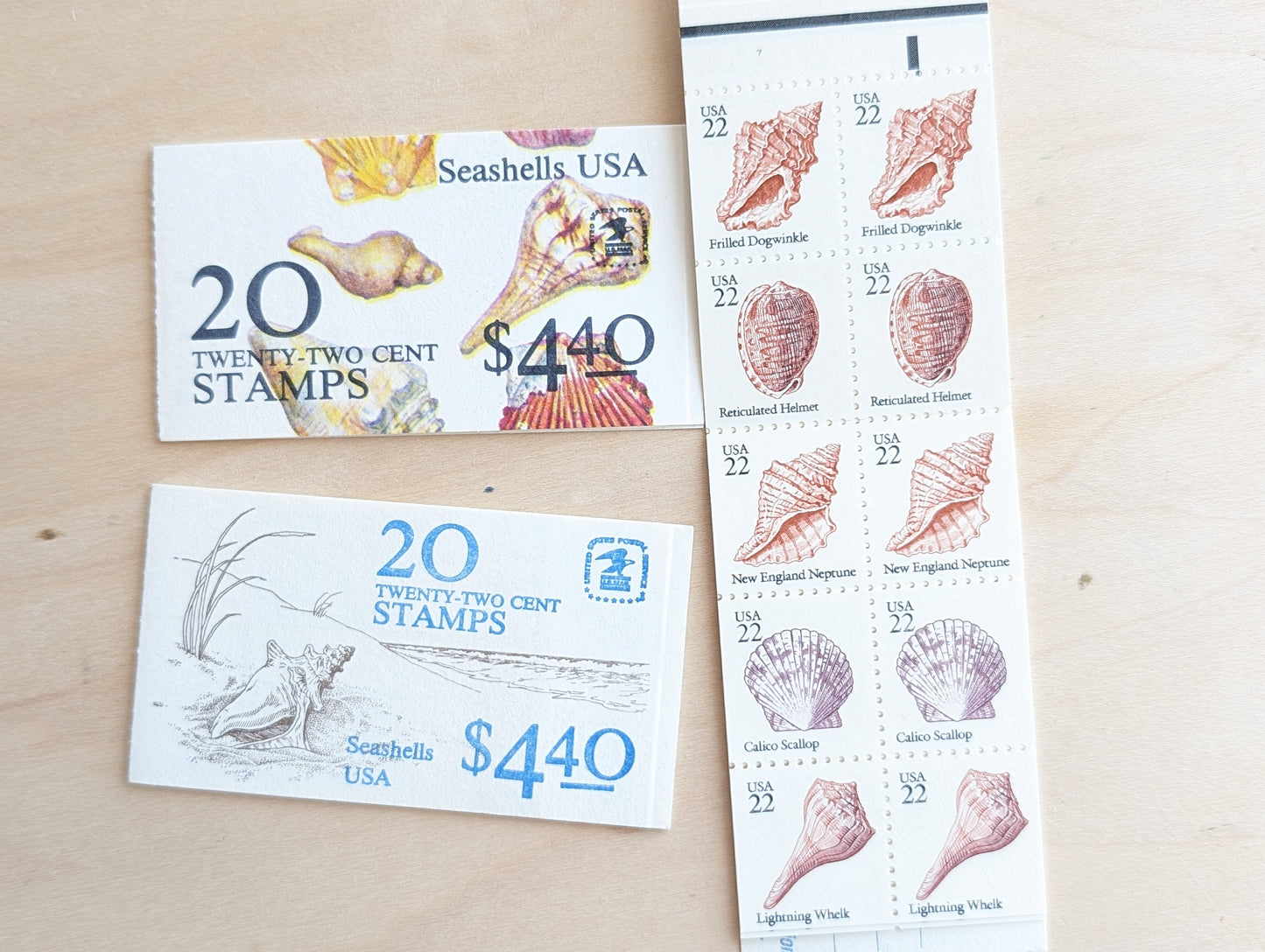 Seashells, Booklet of 20, Vintage Unused USPS 22 Cent Postage Stamps, Beach Wedding, 1985, Gummed