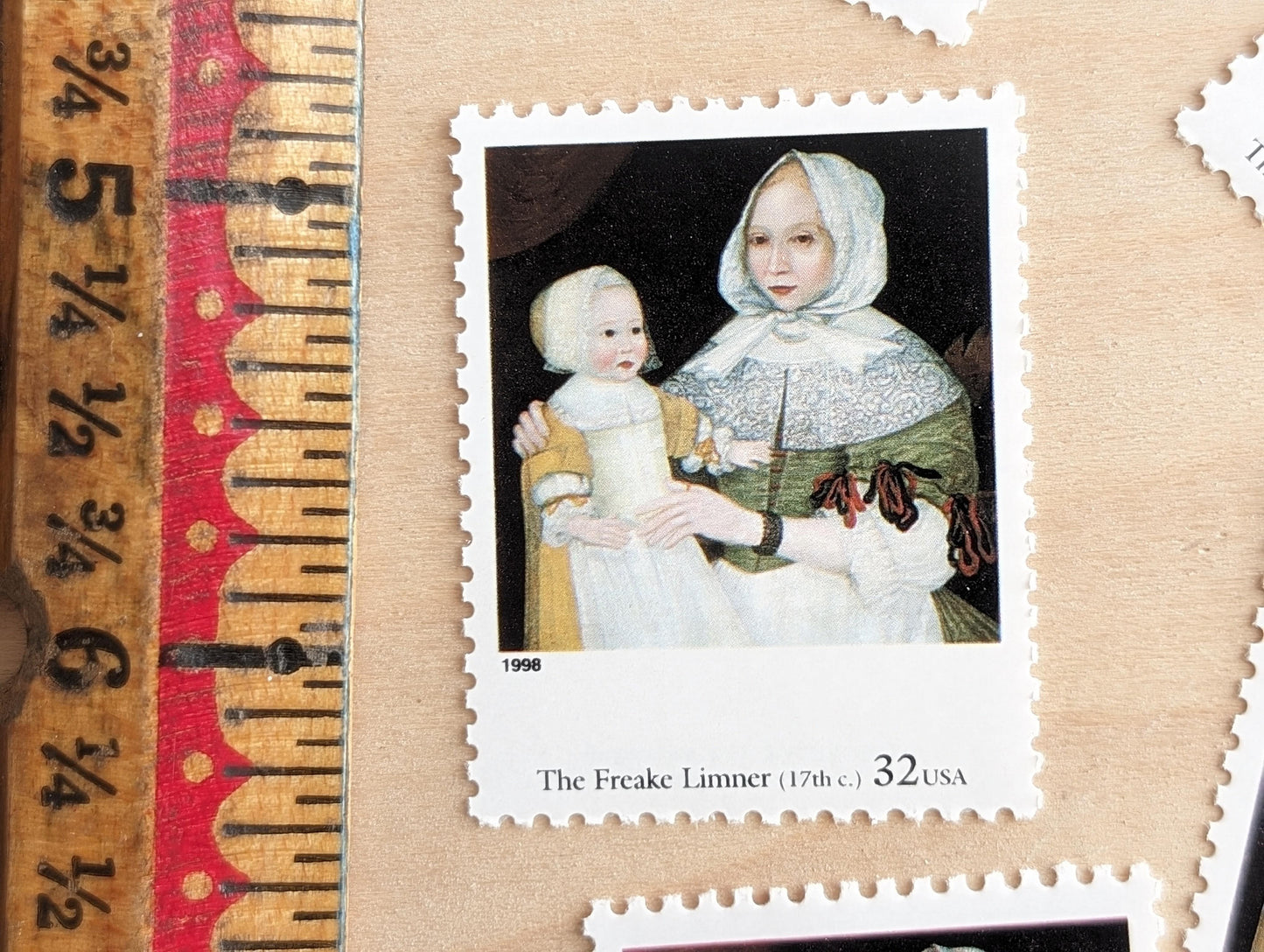 Mrs. Elizabeth Freake and Baby Mary by Freake Limner, Set of 5, Vintage Unused USPS 32 Cent Postage Stamps, Four Centuries of American Art, 1997, Gummed