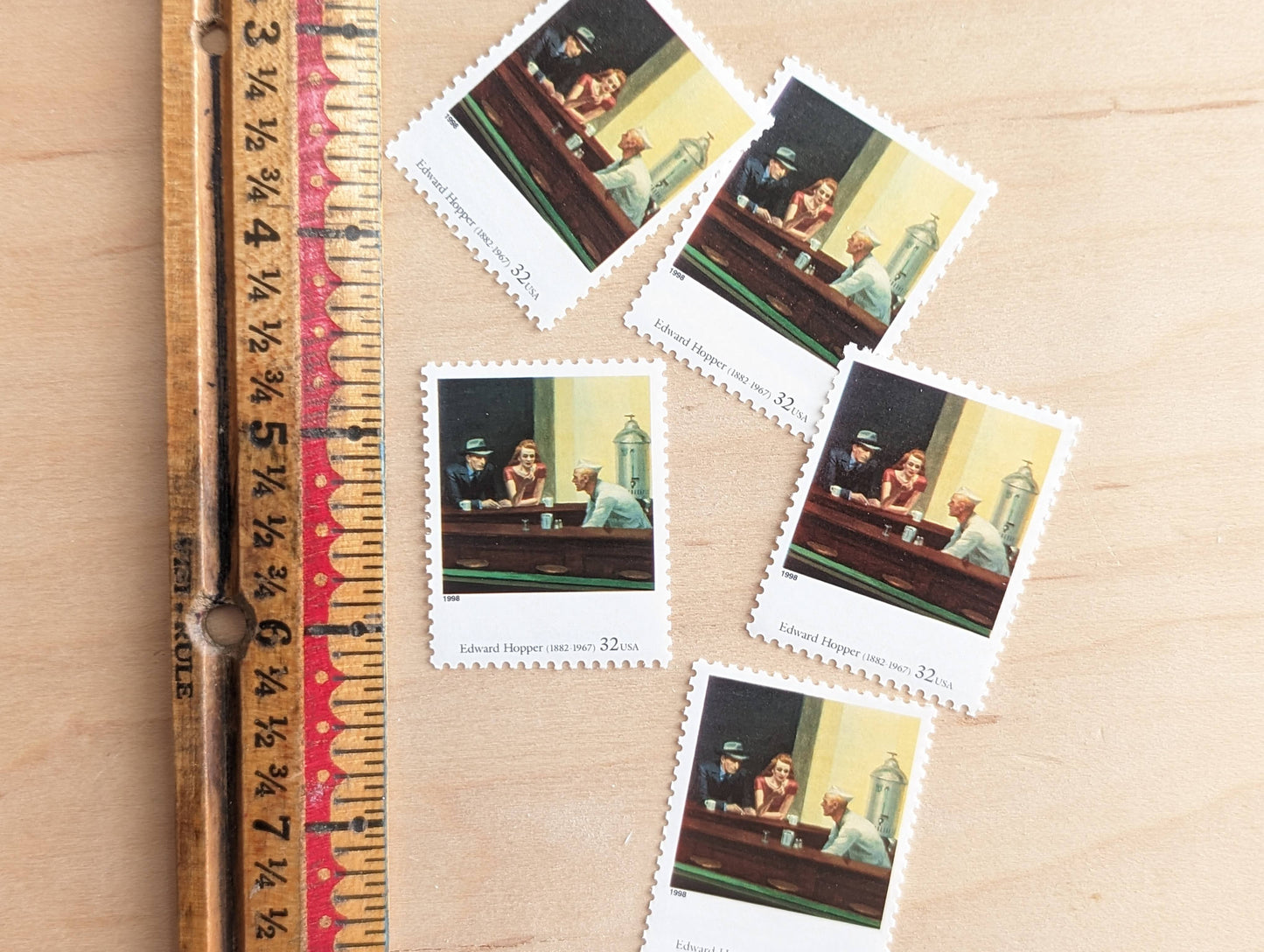 Nighthawks by Edward Hopper, Set of 5, Vintage Unused USPS 32 Cent Postage Stamps, Four Centuries of American Art, 1997, Gummed