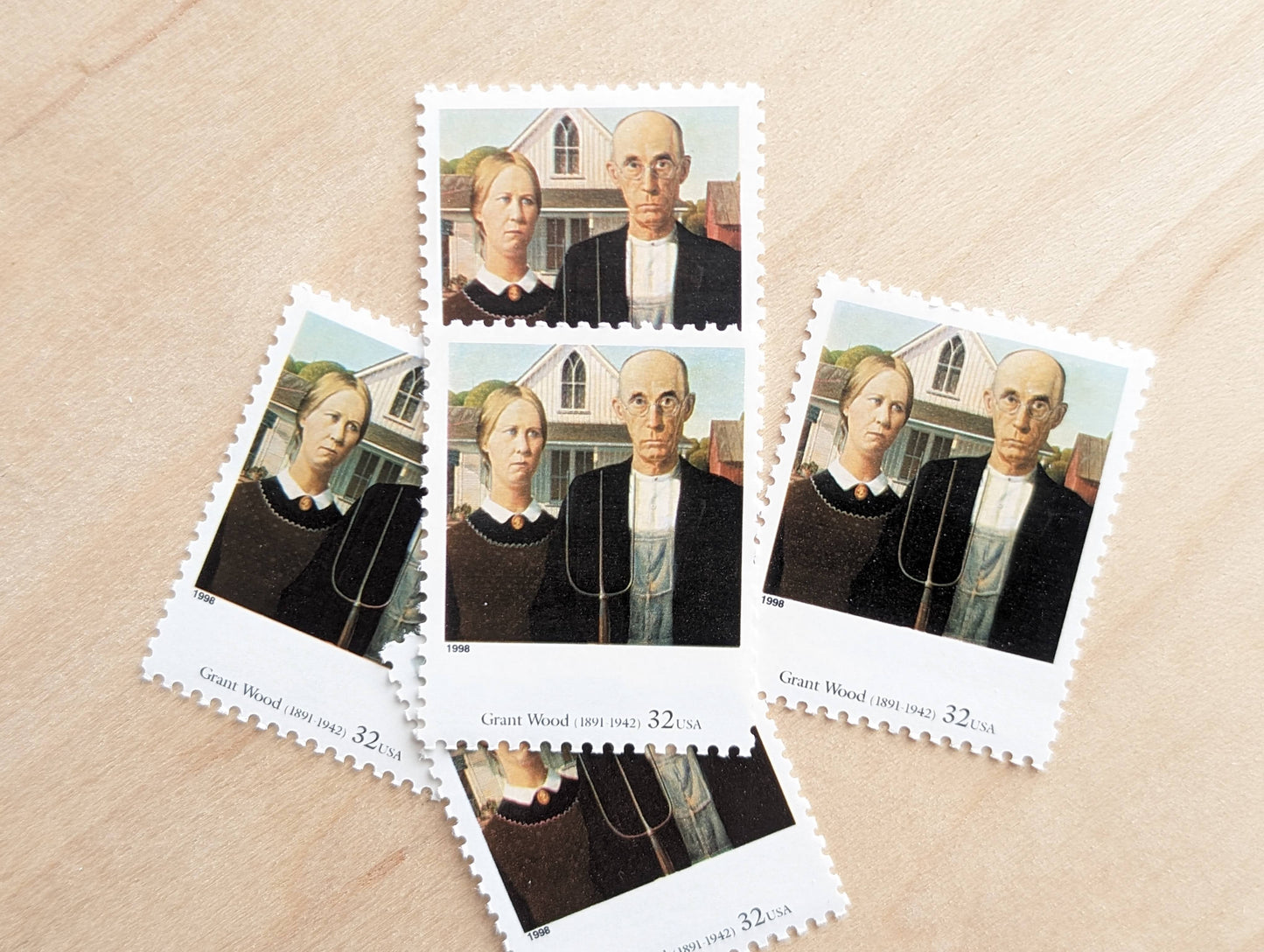 5 American Gothic By Grant Wood 32 Cent Postage Stamps, Four Centuries of American Art Postage Stamps, Unused US Postage Stamps, 1997