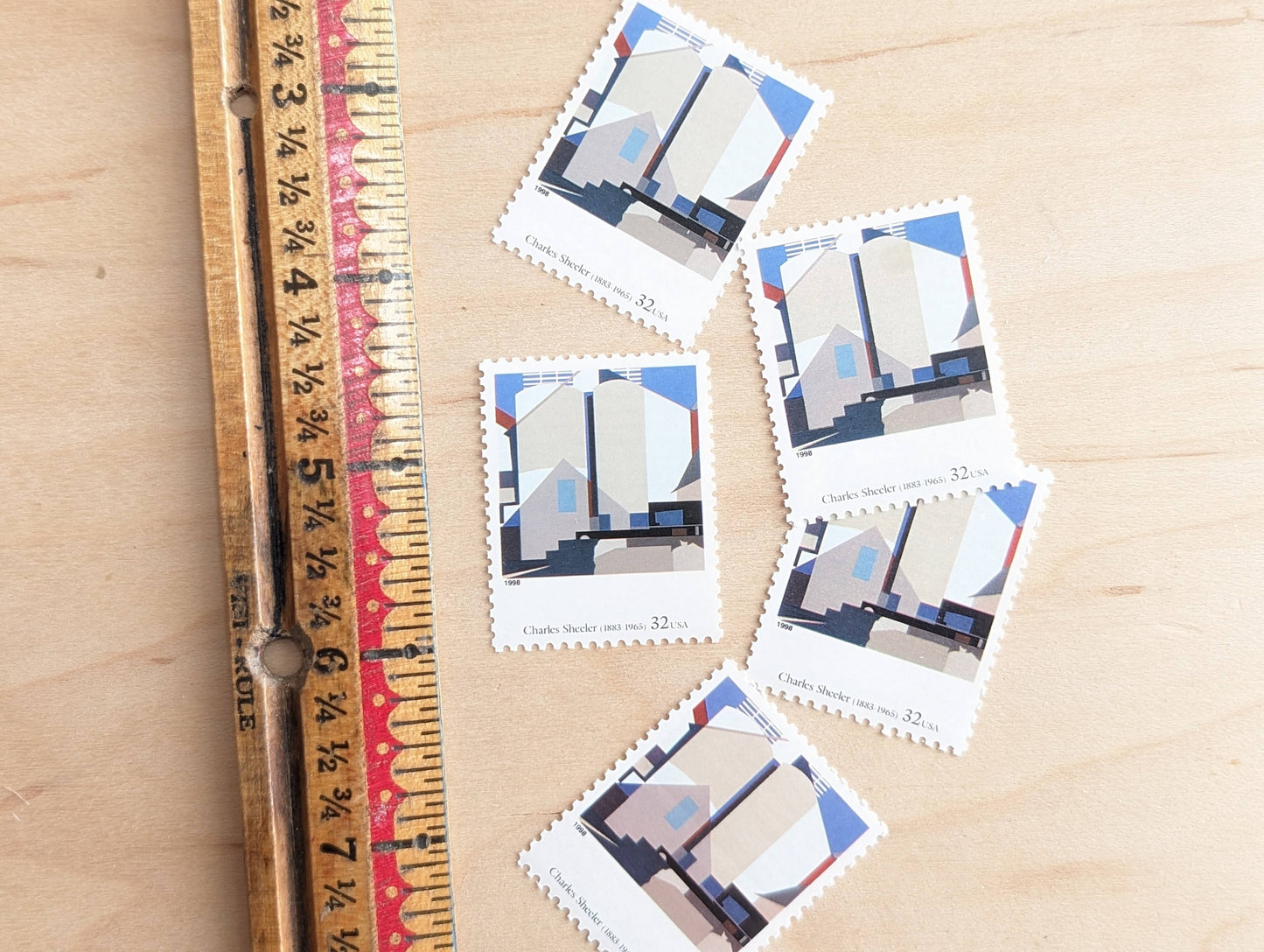 Two Against The White by Charles Sheeler, Set of 5, Vintage Unused USPS 32 Cent Postage Stamps, Four Centuries of American Art Series 1997, Gummed