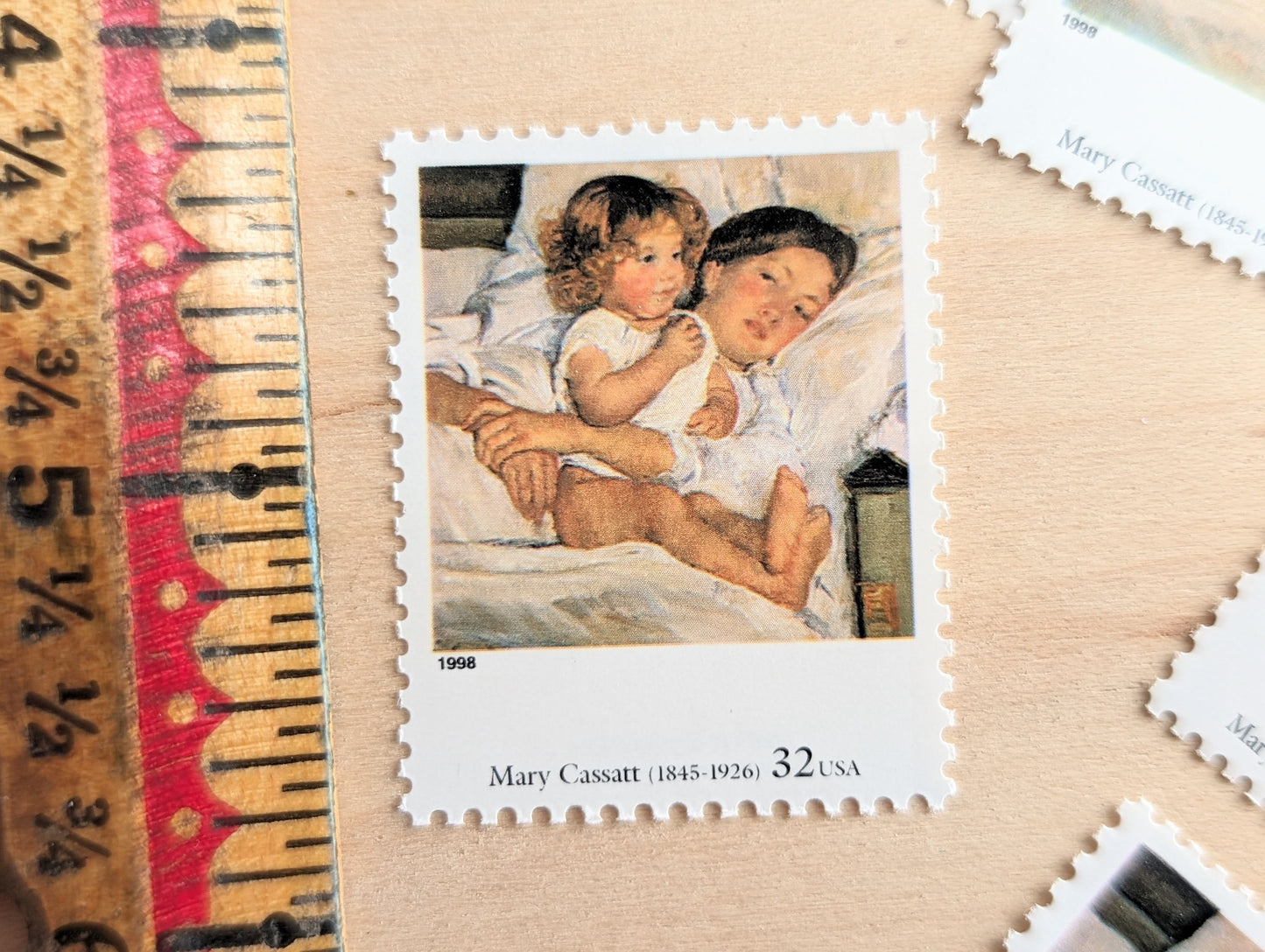 Breakfast in Bed by Mary Cassatt, Set of 5, Vintage Unused USPS 32 Cent Postage Stamps, Four Centuries of American Art Series 1997, Gummed