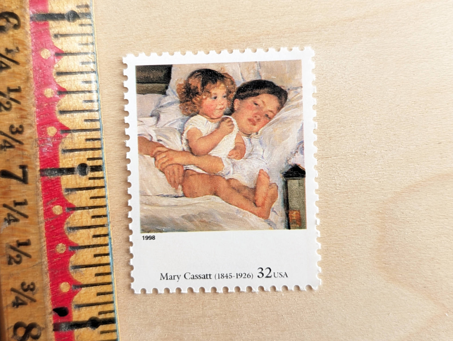 Breakfast in Bed by Mary Cassatt, Set of 5, Vintage Unused USPS 32 Cent Postage Stamps, Four Centuries of American Art Series 1997, Gummed