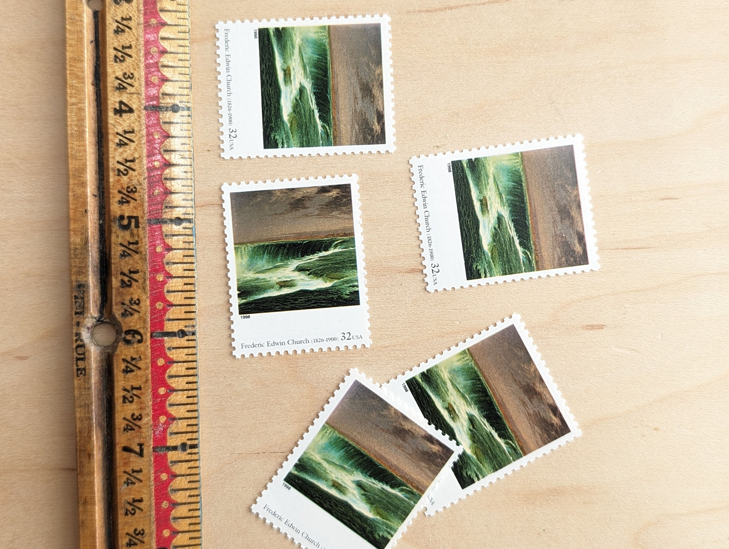 Niagara by Frederic Edwin Church, Set of 5, Vintage Unused USPS 32 Cent Postage Stamps, Four Centuries of American Art Series 1997, Gummed