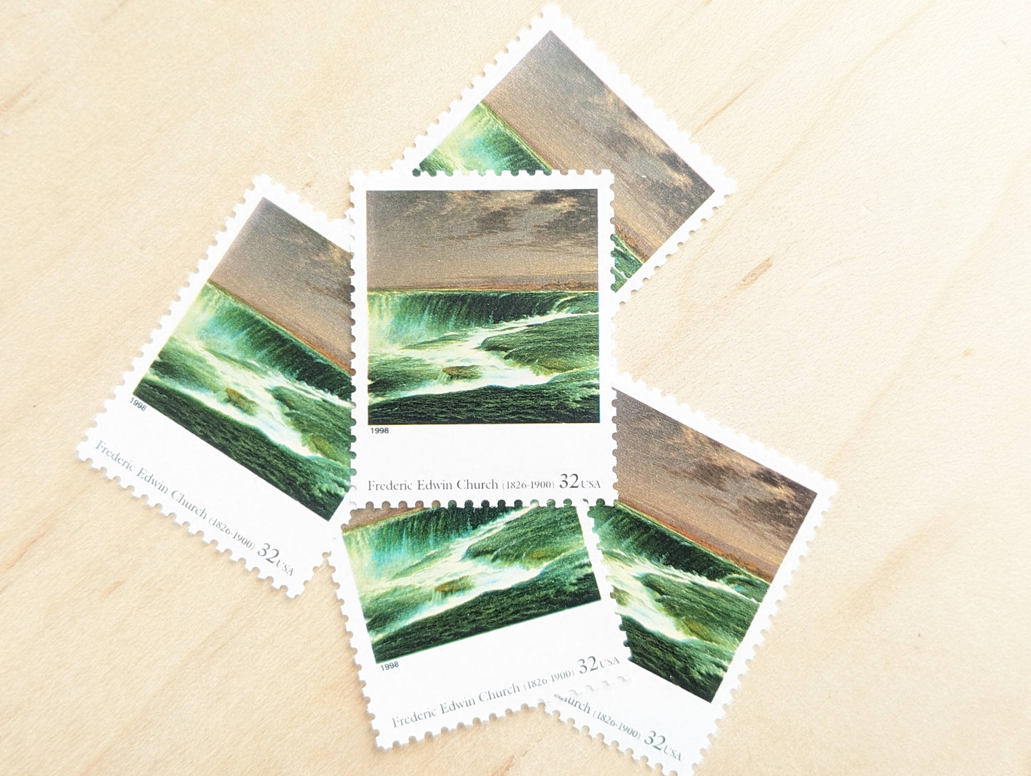 Niagara by Frederic Edwin Church, Set of 5, Vintage Unused USPS 32 Cent Postage Stamps, Four Centuries of American Art Series 1997, Gummed