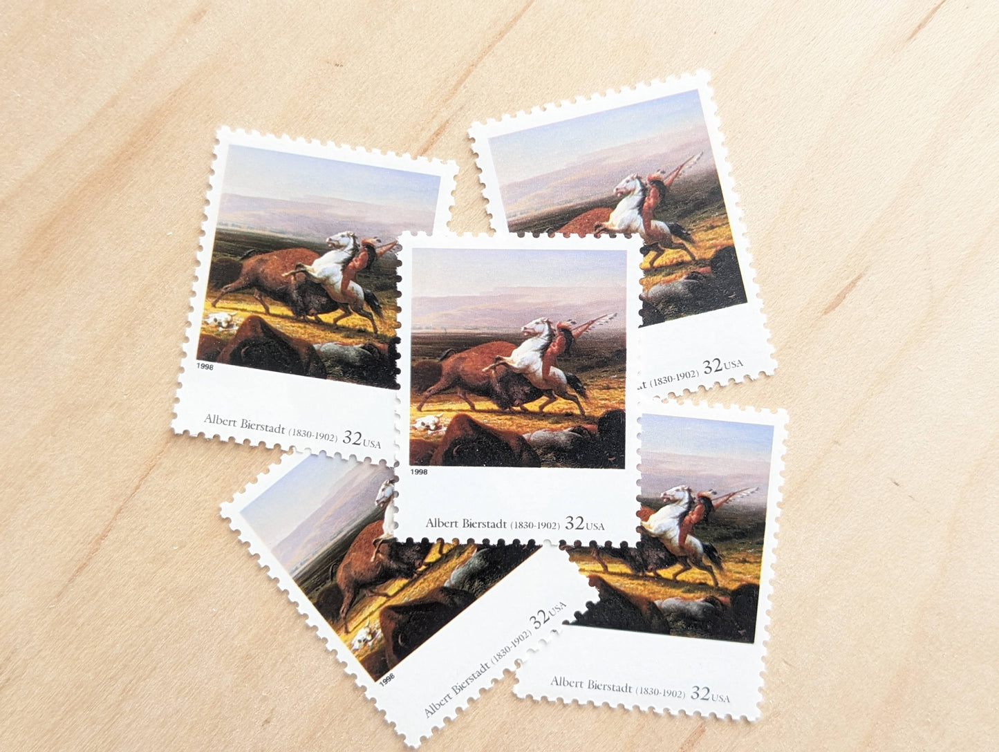The Last of The Buffalo by Albert Bierstadt, Set of 5, Vintage Unused USPS 32 Cent Postage Stamps, Four Centuries of American Art Series 1997, Gummed