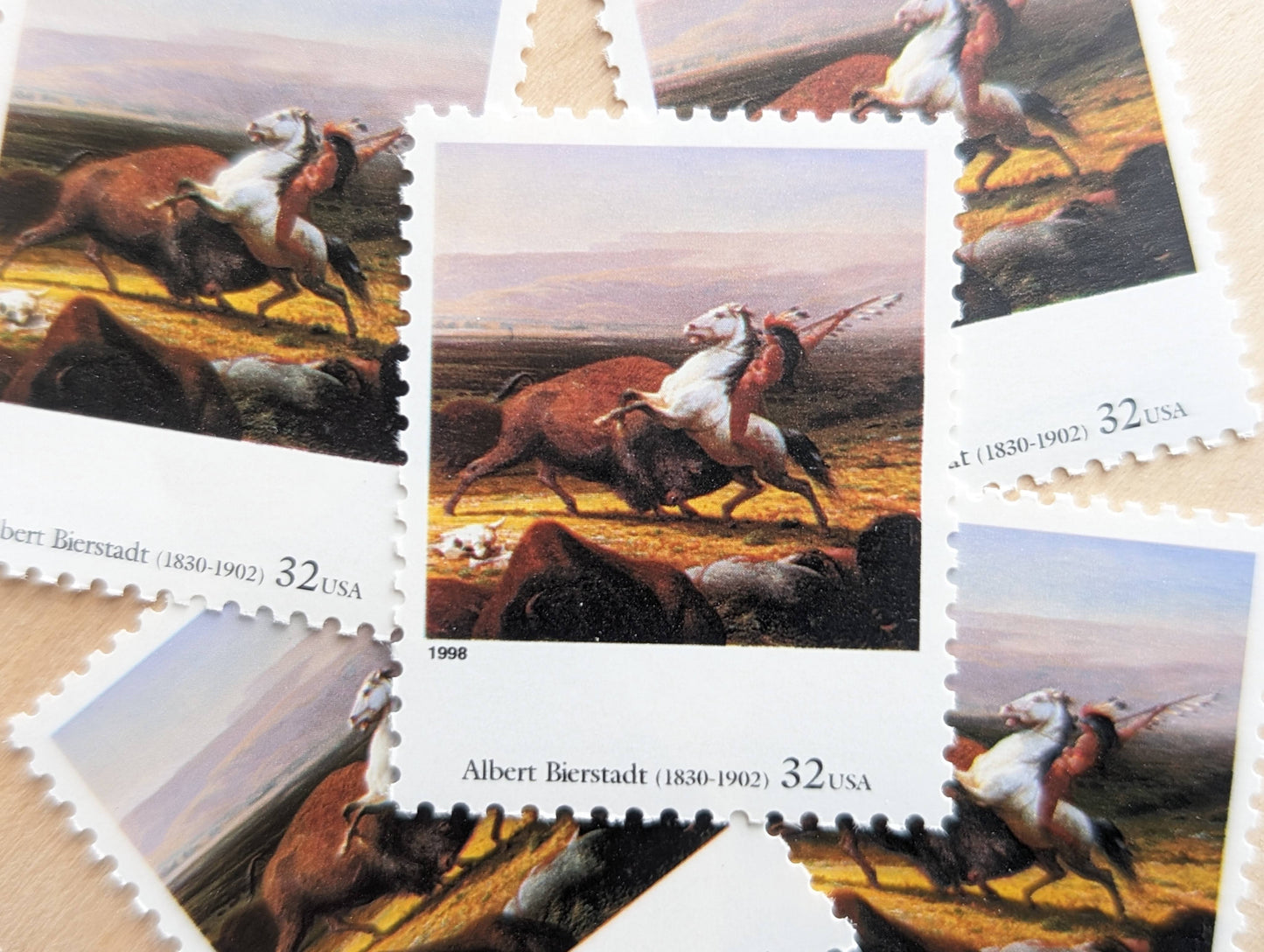 The Last of The Buffalo by Albert Bierstadt, Set of 5, Vintage Unused USPS 32 Cent Postage Stamps, Four Centuries of American Art Series 1997, Gummed
