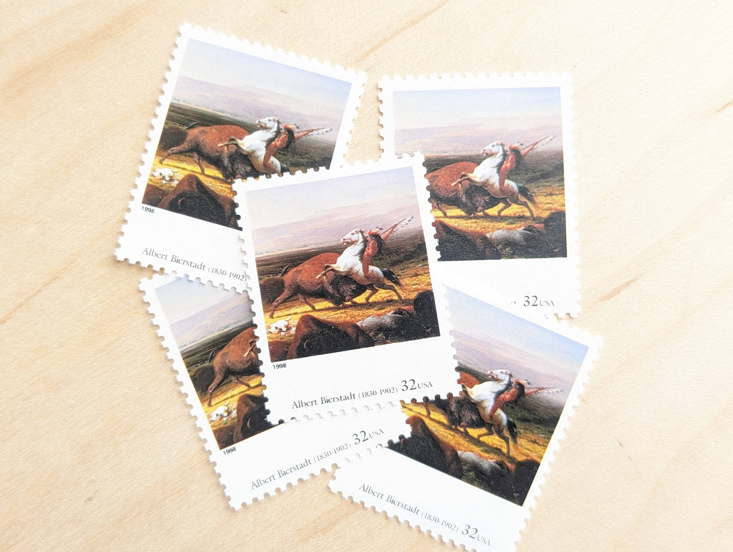 The Last of The Buffalo by Albert Bierstadt, Set of 5, Vintage Unused USPS 32 Cent Postage Stamps, Four Centuries of American Art Series 1997, Gummed