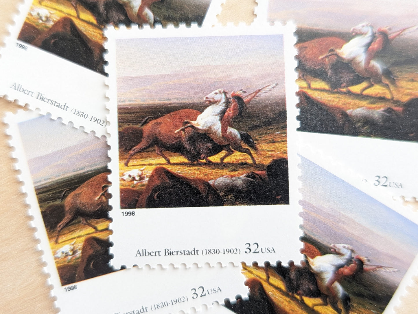 The Last of The Buffalo by Albert Bierstadt, Set of 5, Vintage Unused USPS 32 Cent Postage Stamps, Four Centuries of American Art Series 1997, Gummed