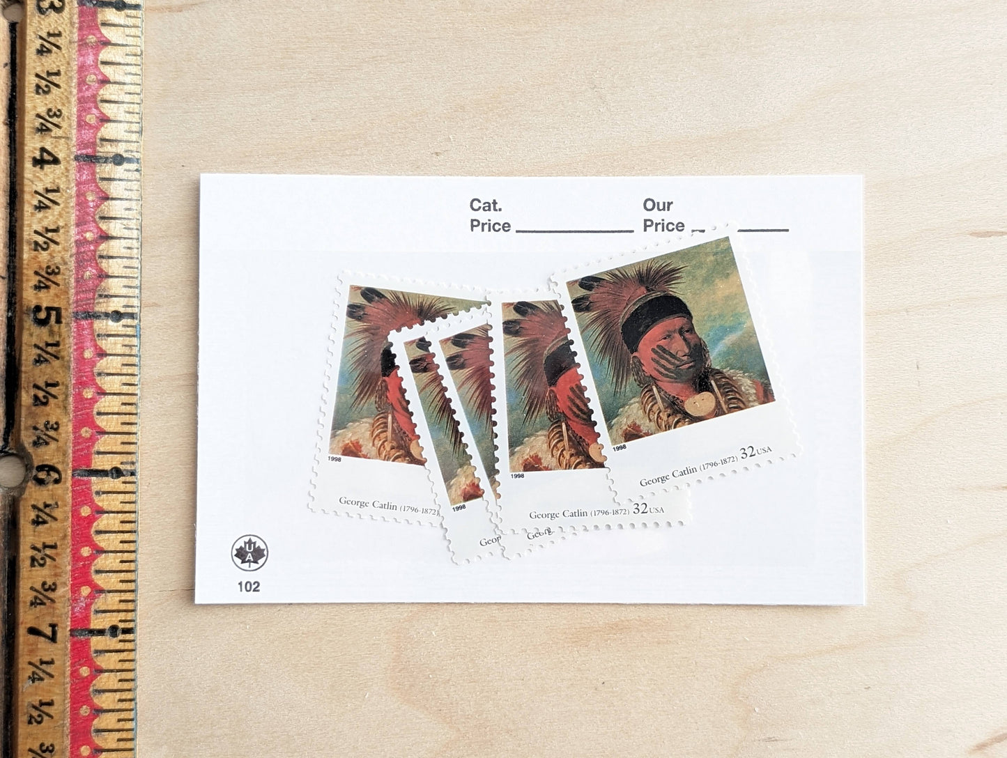 The White Cloud, Head Chief of the Iowas by George Catlin, Set of 5, Vintage Unused USPS 32 Cent Postage Stamps, Four Centuries of American Art Series 1997, Gummed