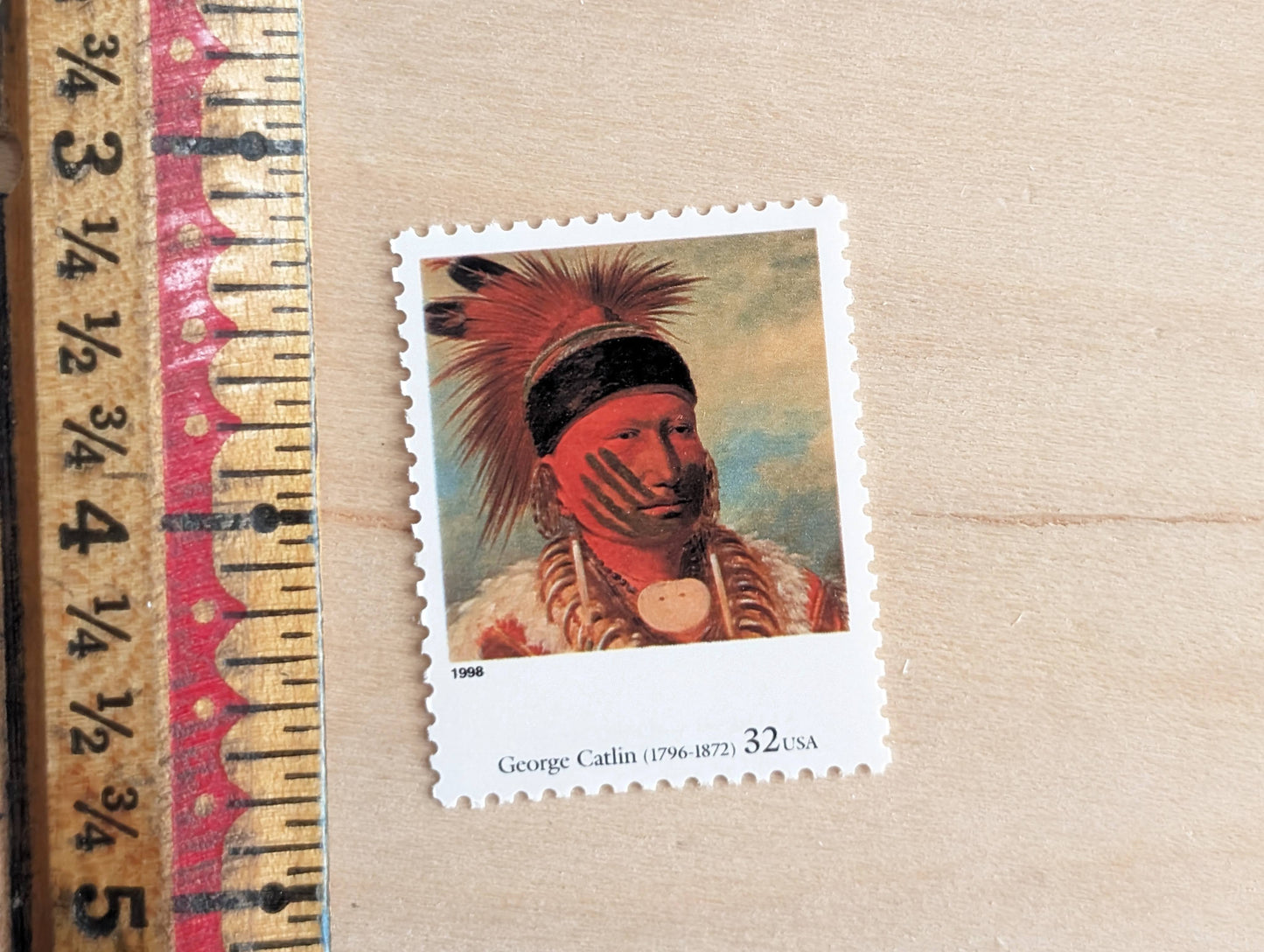 The White Cloud, Head Chief of the Iowas by George Catlin, Set of 5, Vintage Unused USPS 32 Cent Postage Stamps, Four Centuries of American Art Series 1997, Gummed